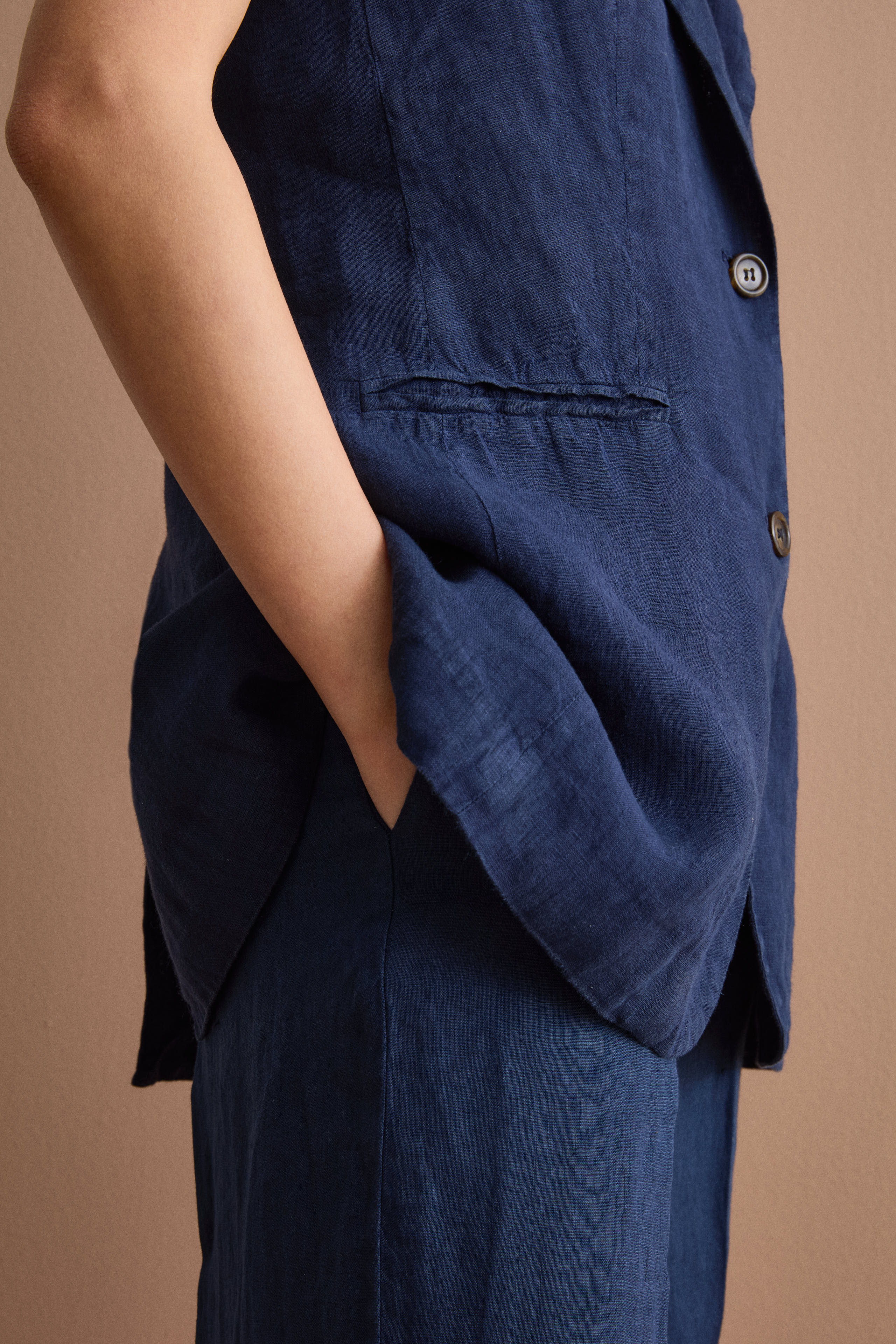 Gilet Sfoderato in Lino con Revers Classico - NAVY