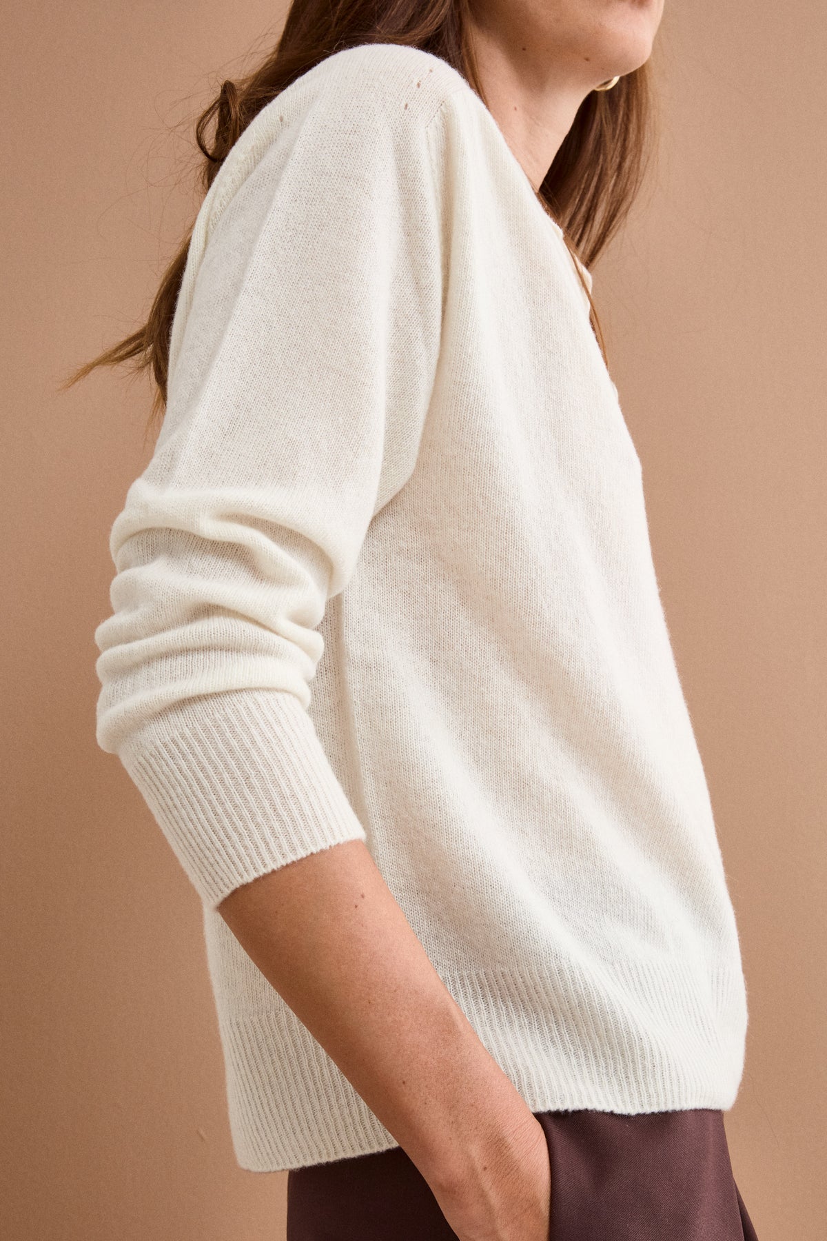 Polo Boxy Manica Lunga in Lana e Cashmere - BIANCO OTTICO