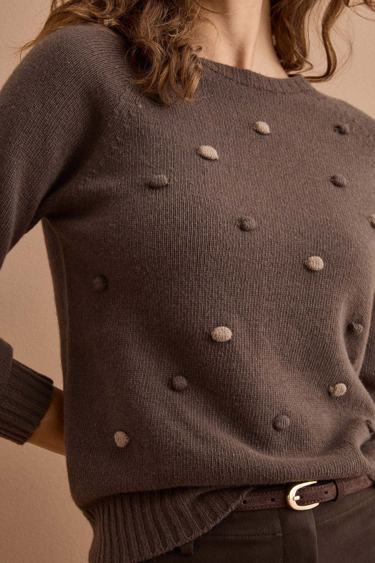 Girocollo in Lana e Cashmere con Pon Pon - VISONE