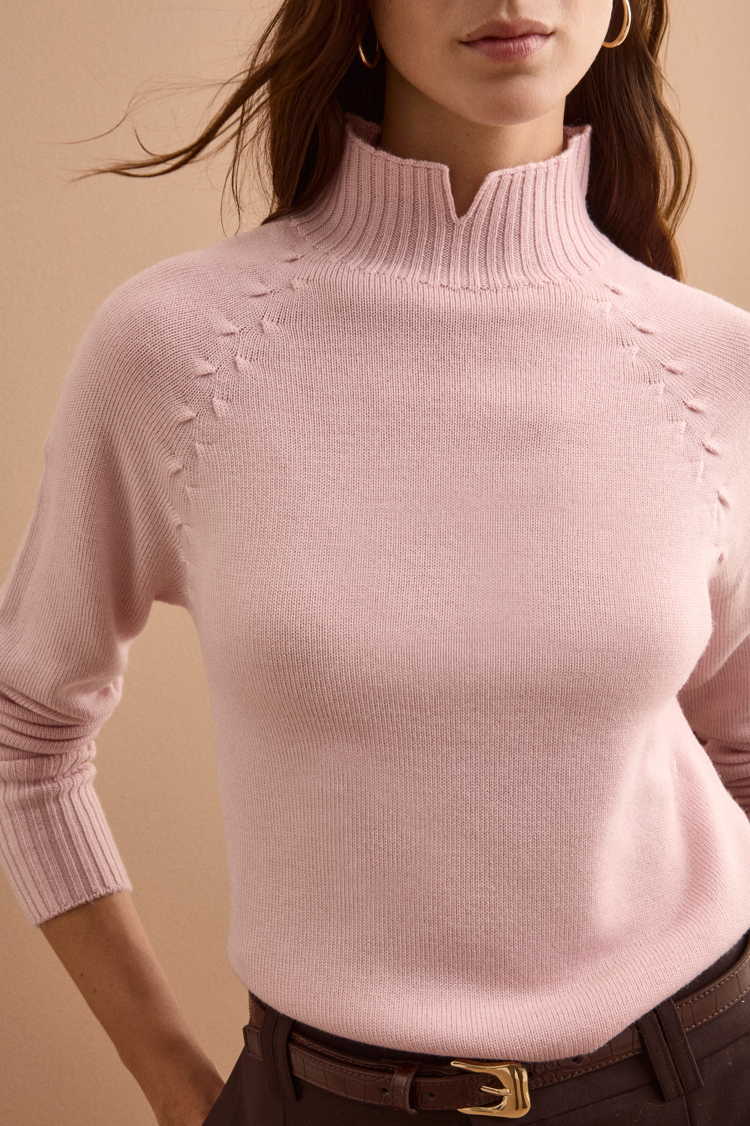 Lupetto Raglan in Lana Merino con Spacchetto - ROSA