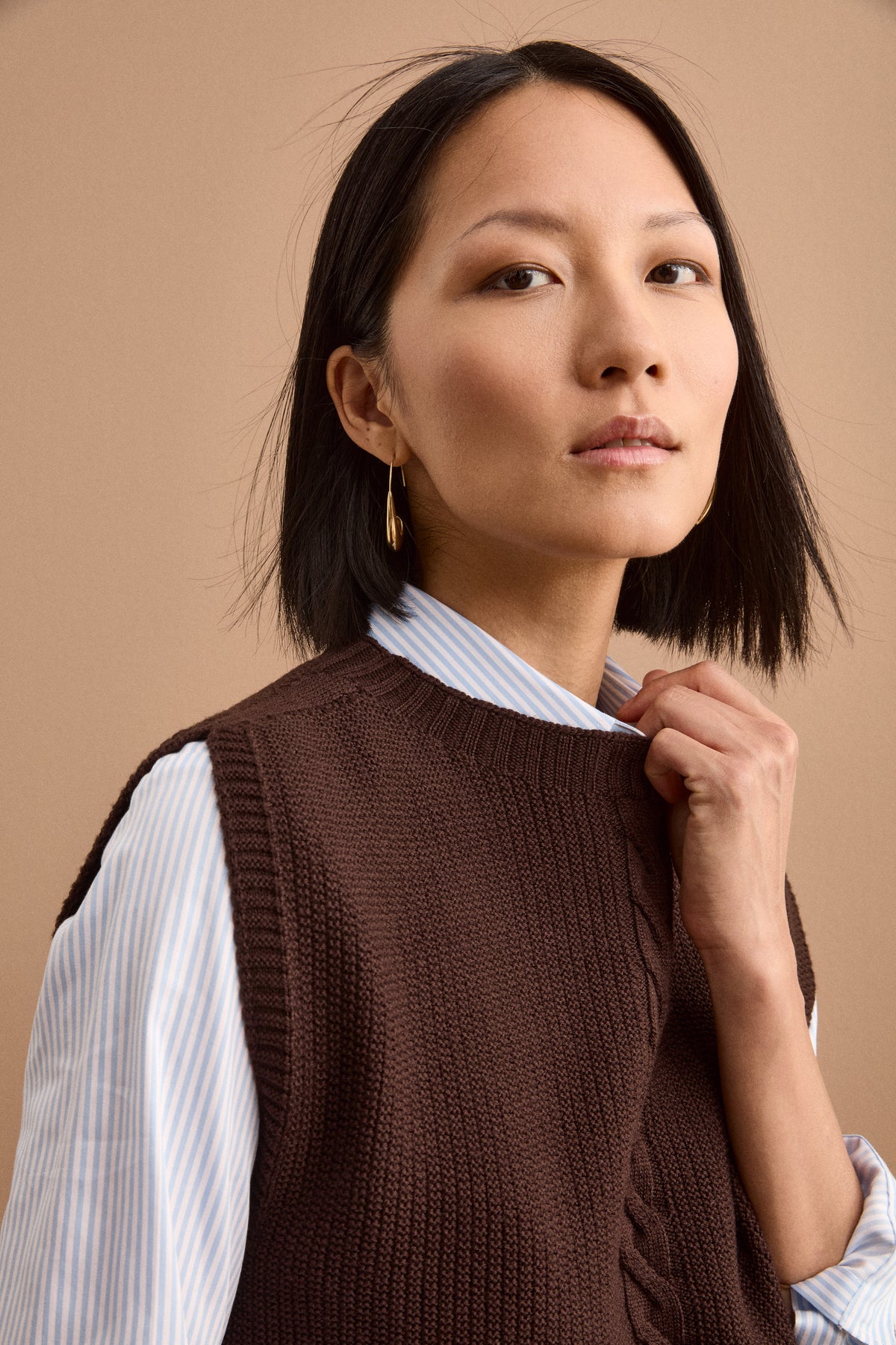 Gilet Boxy Fit con Motivo Treccia in Lana Merino - T.MORO