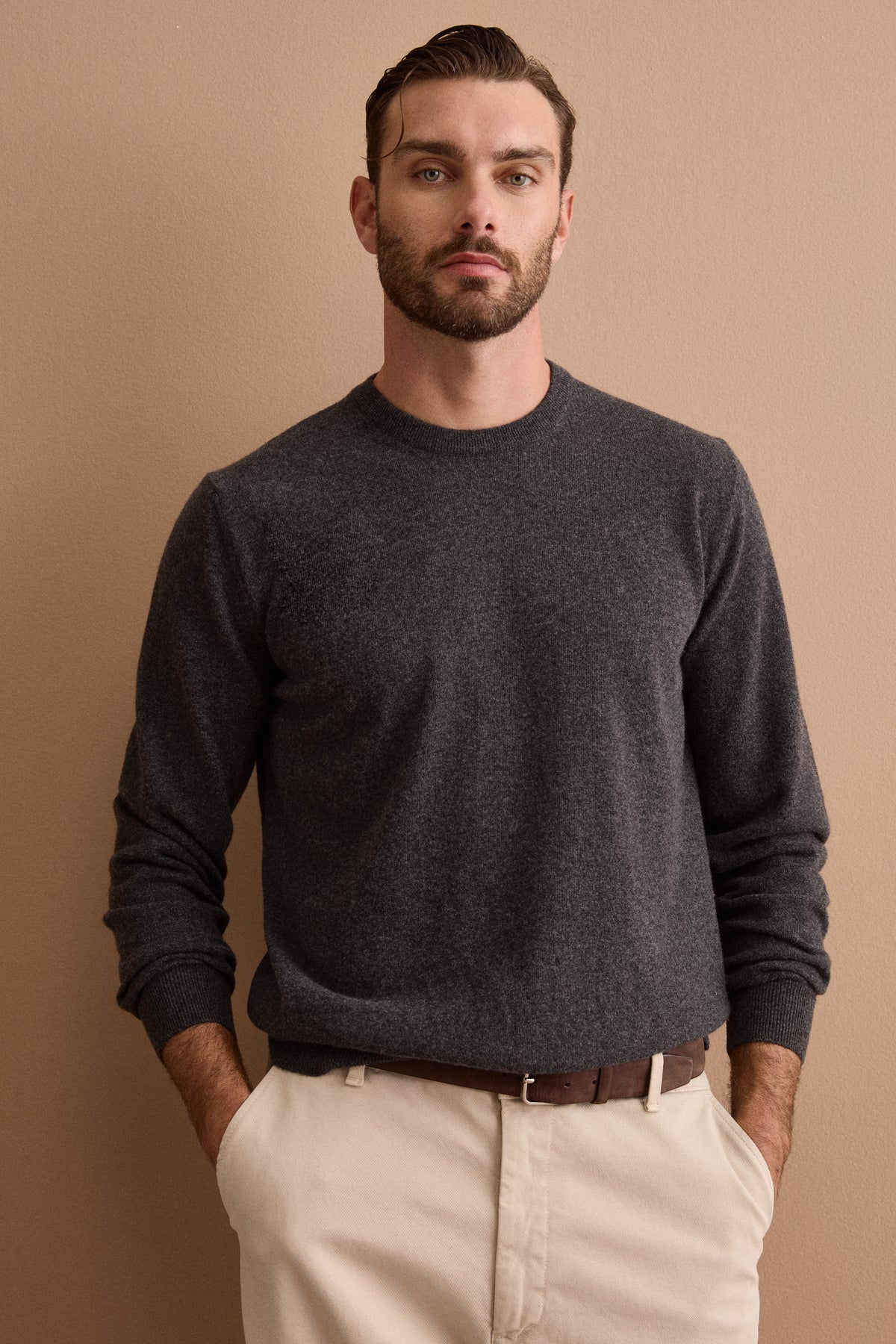 Maglia Girocollo in Pura Lana Merino - ANTRACITE