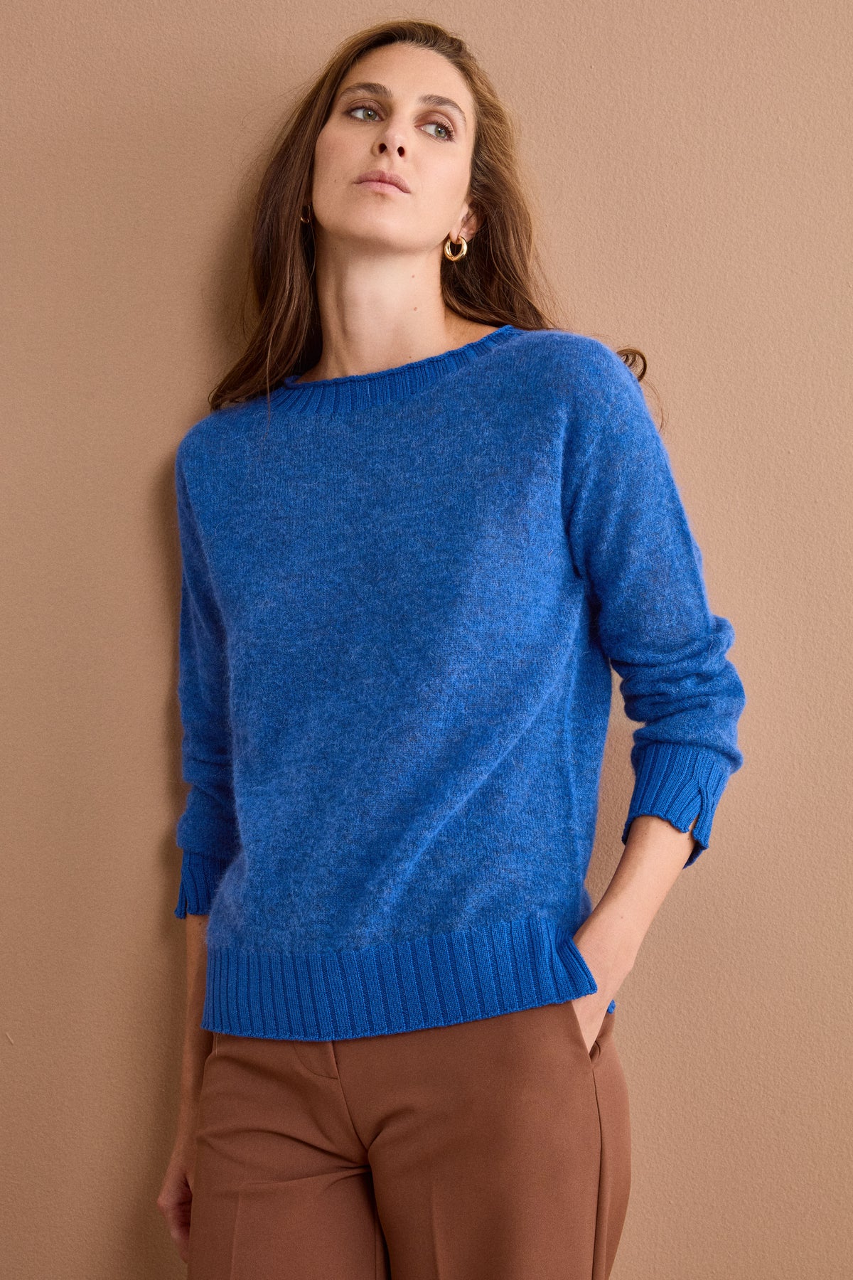 Maglia Girocollo Over in Baby Alpaca - BLU ELETTRICO