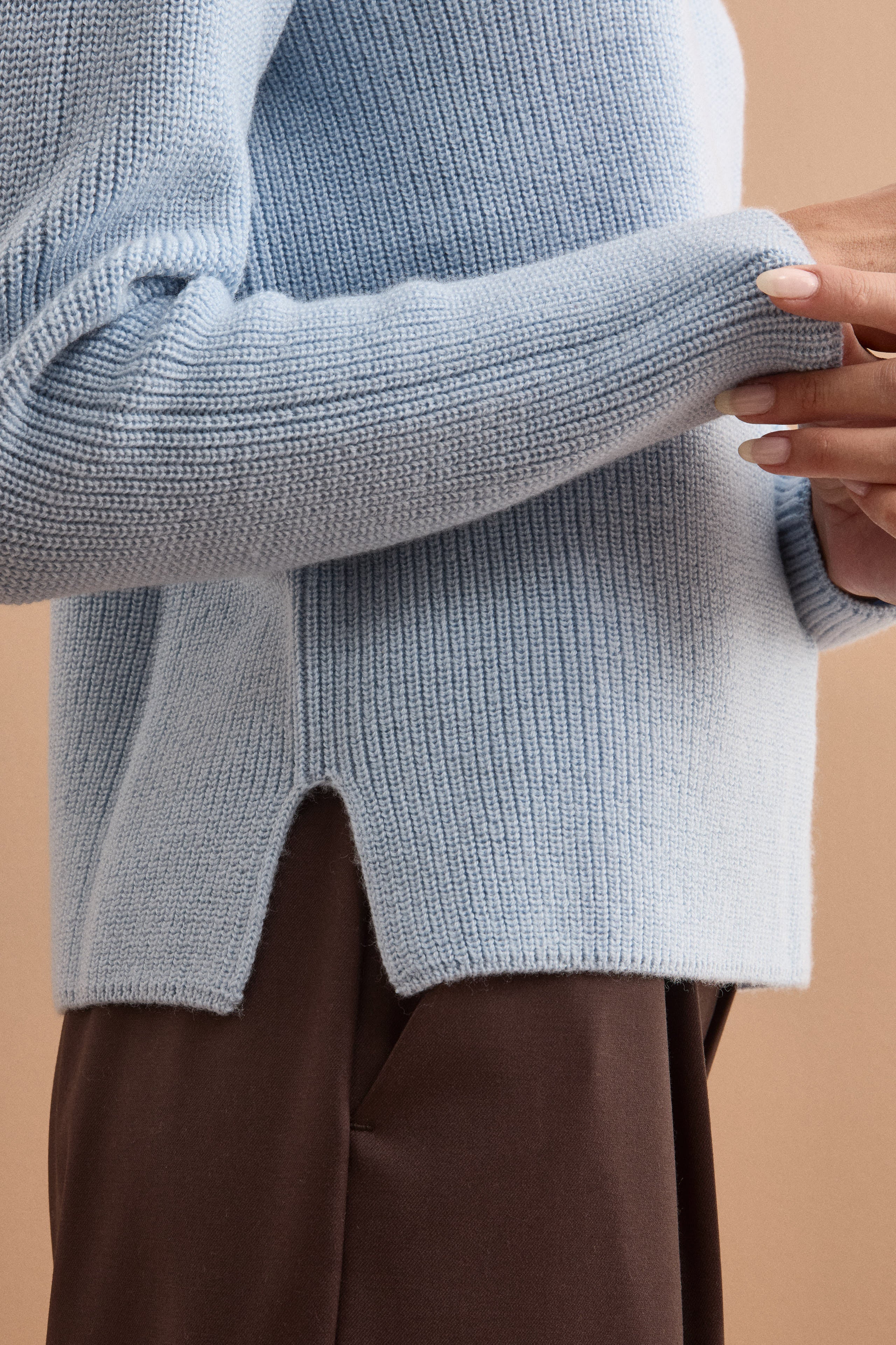 Maglia Girocollo a Coste Inglese in Lana Merino - AZZURRO