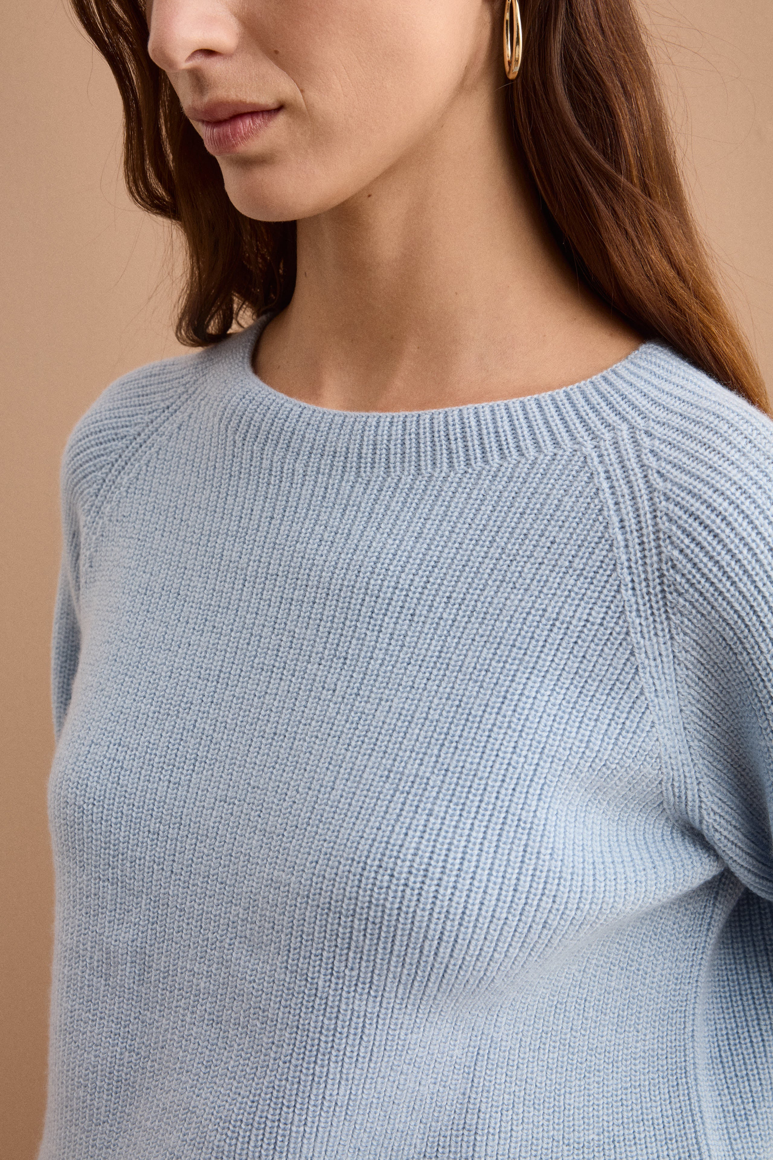 Maglia Girocollo a Coste Inglese in Lana Merino - AZZURRO