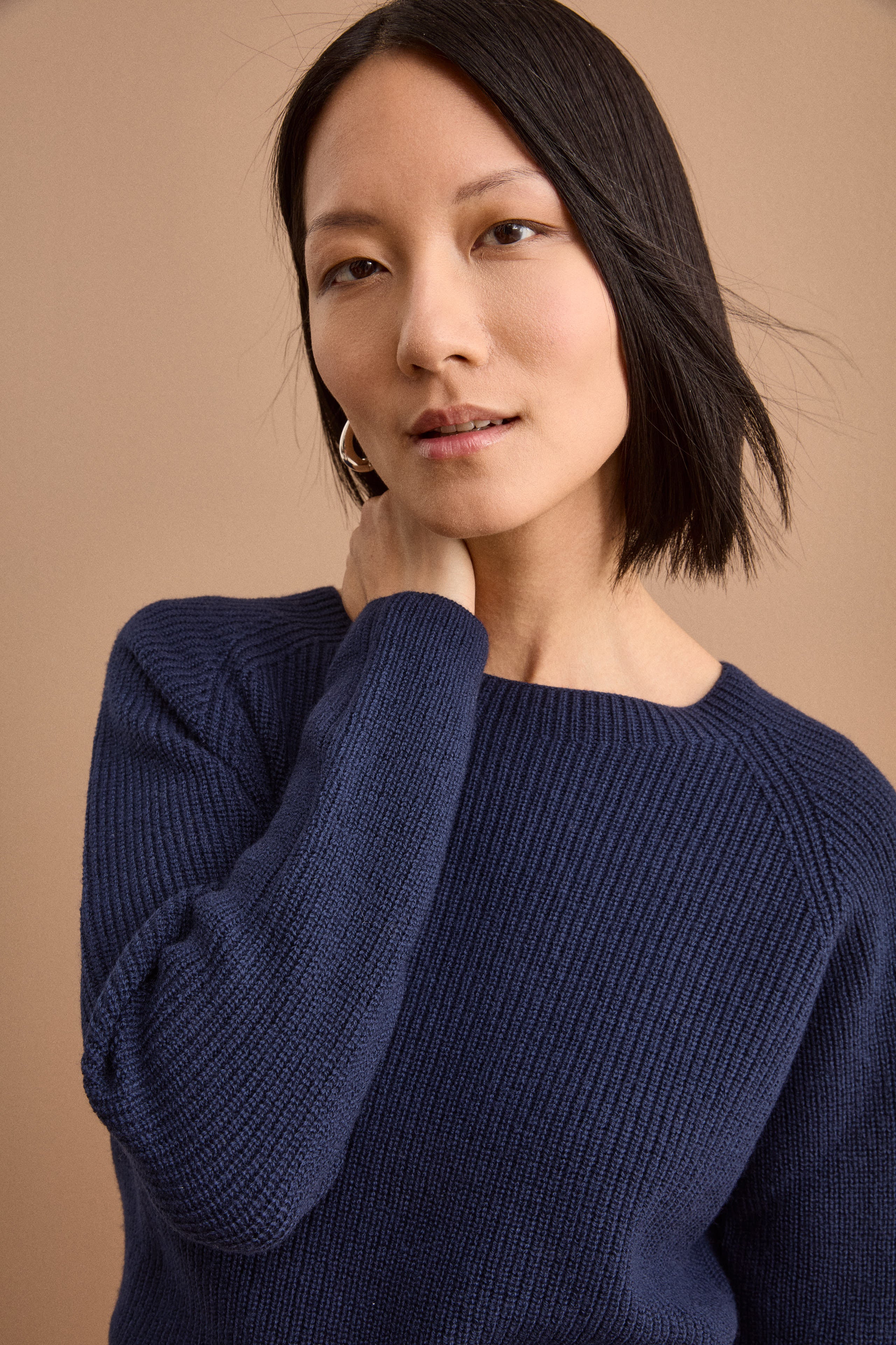 Maglia Girocollo a Coste Inglese in Lana Merino - NAVY