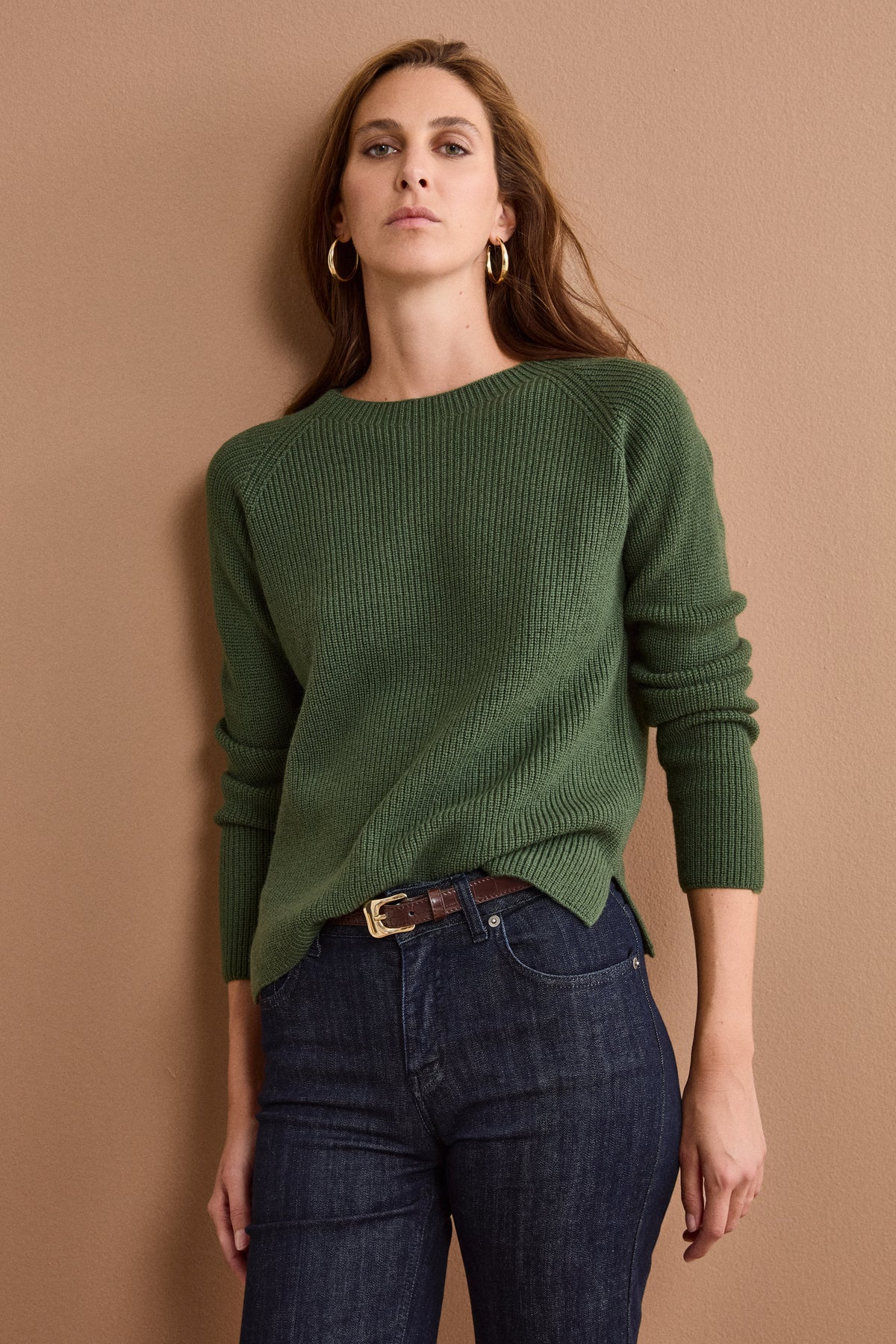 Maglia Girocollo a Coste Inglese in Lana Merino - VERDE MILITARE