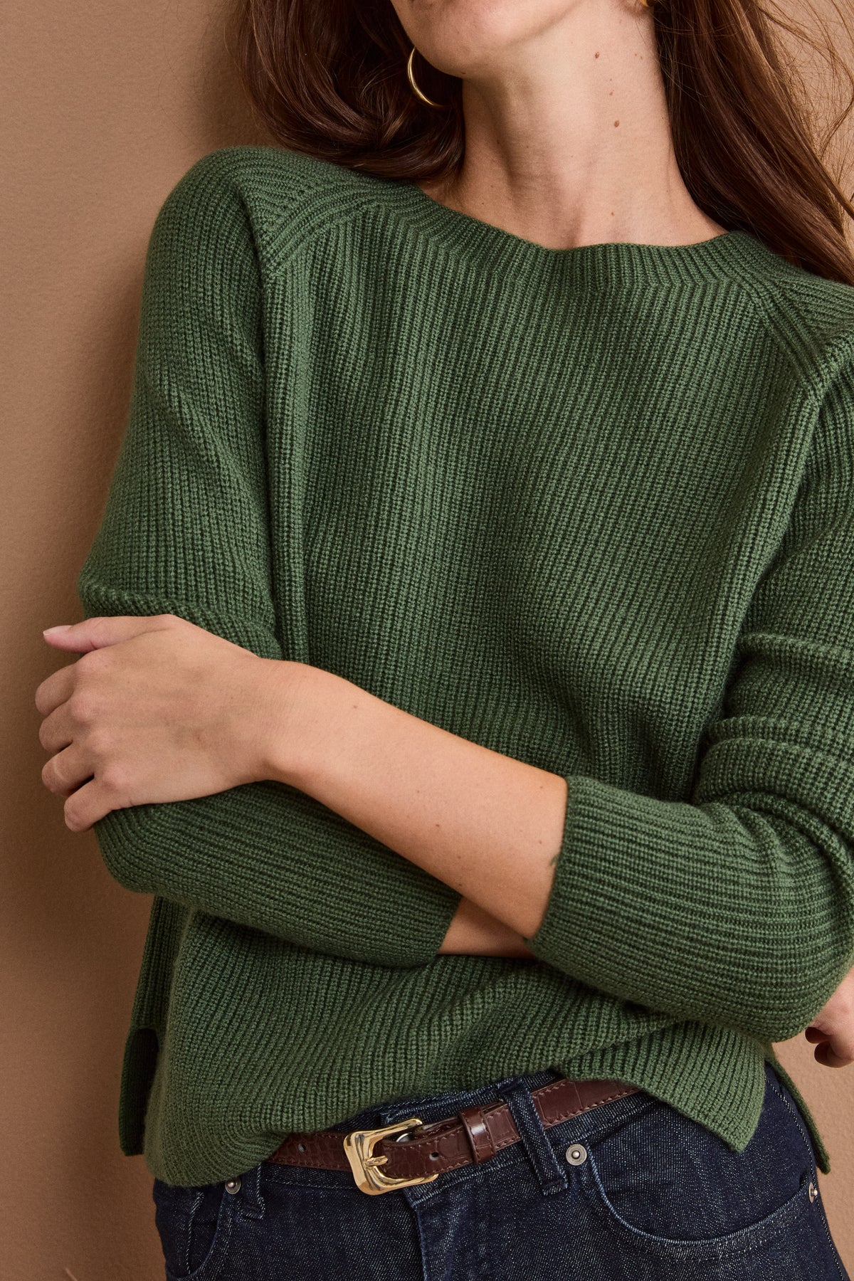 Maglia Girocollo a Coste Inglese in Lana Merino - VERDE MILITARE