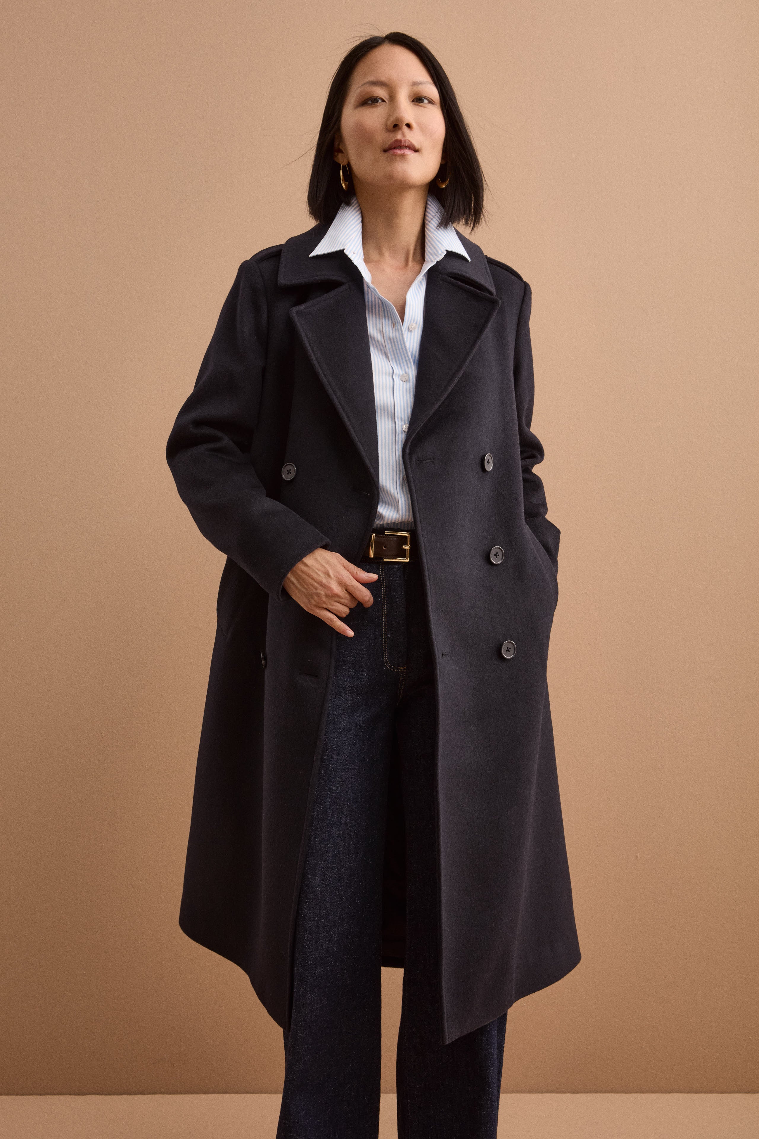 Cappotto Lungo Doppiopetto in Misto Lana Vergine - BLU