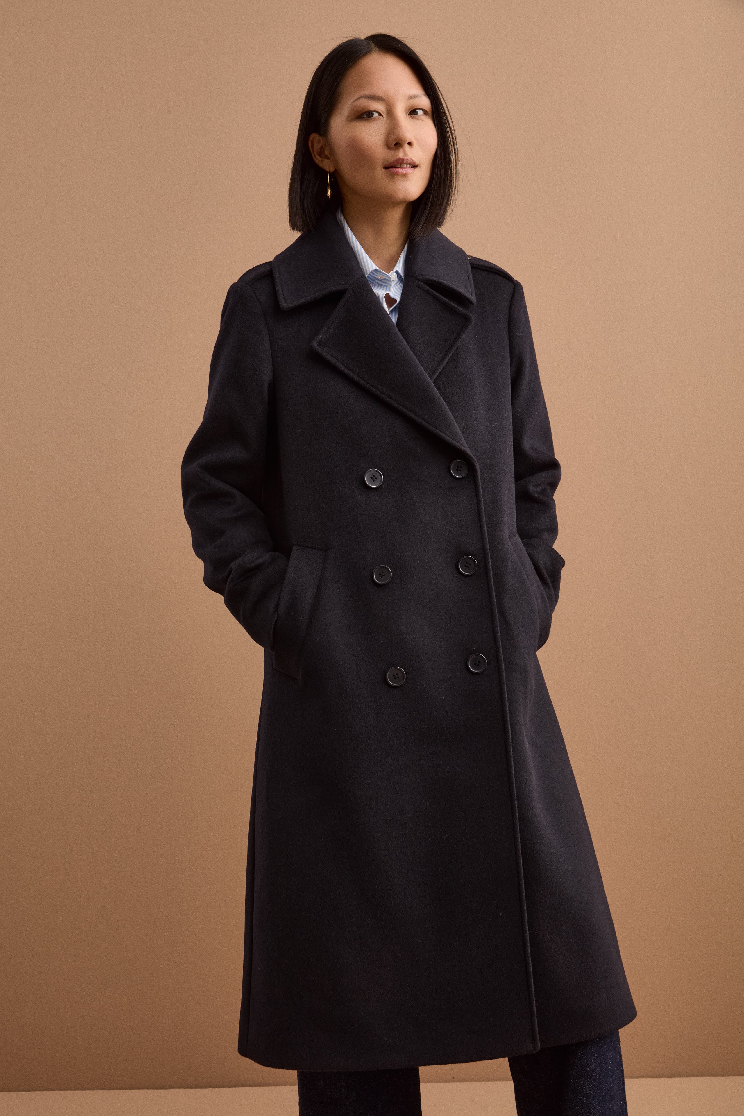 Cappotto Lungo Doppiopetto in Misto Lana Vergine - BLU