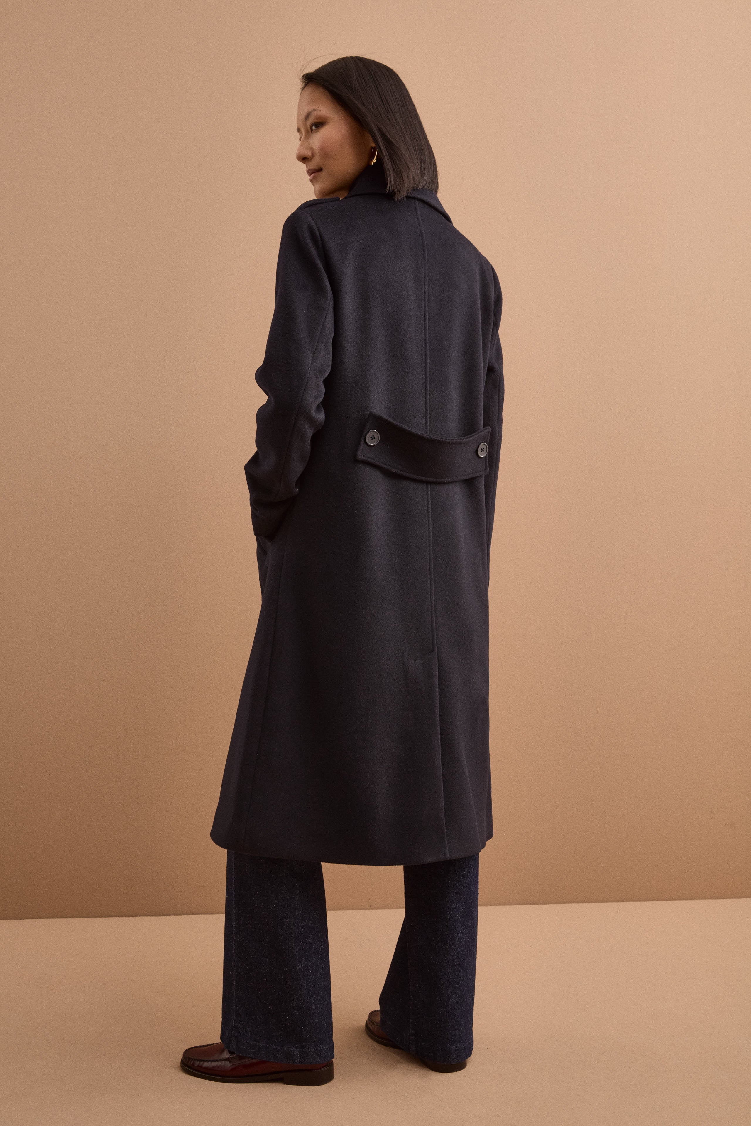 Cappotto Lungo Doppiopetto in Misto Lana Vergine - BLU