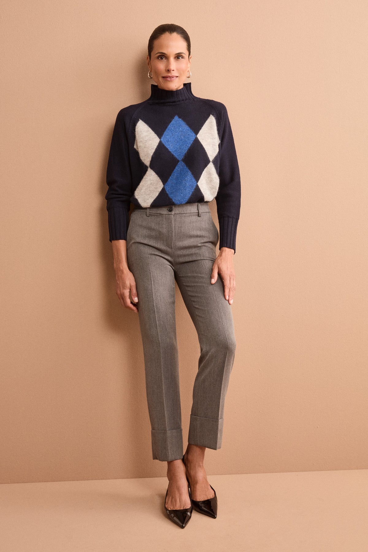 Pantalone Slim Fit a Sigaretta con Risvolto - ANTRACITE