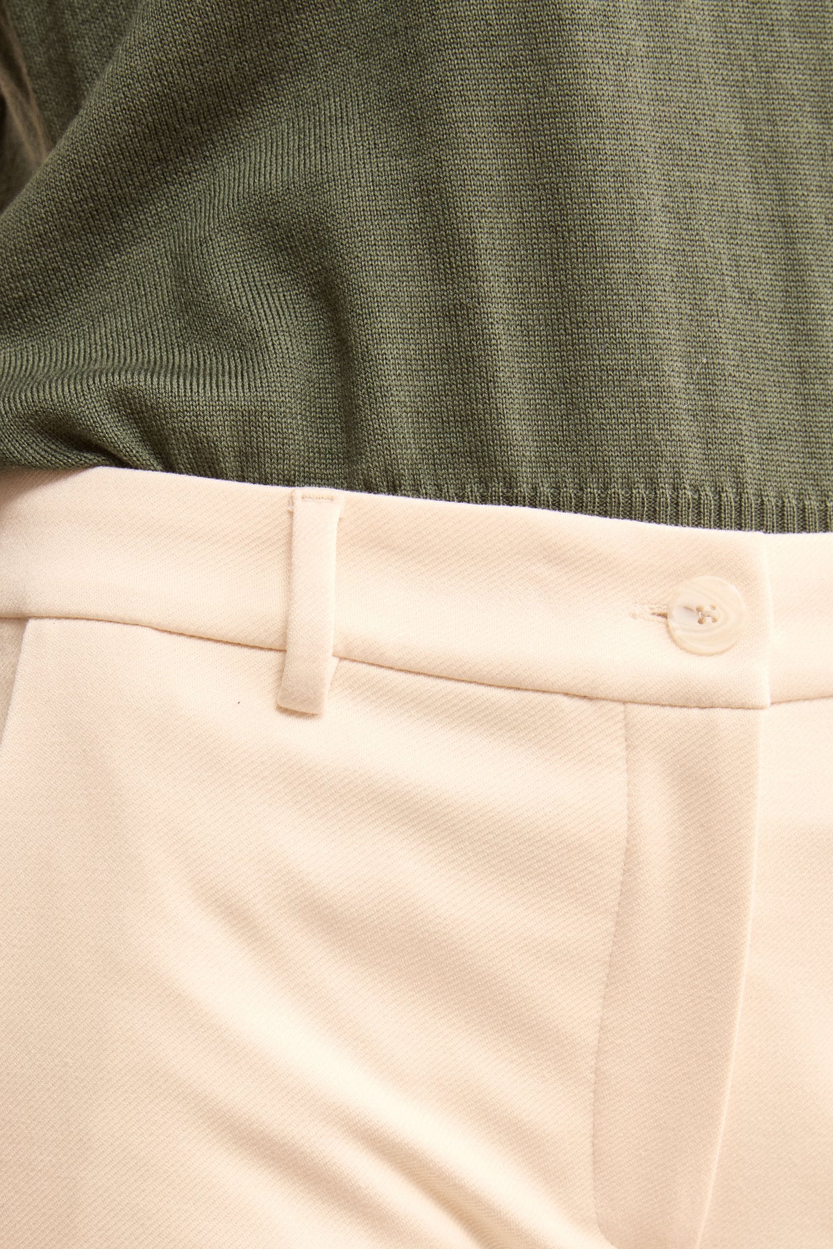 Pantalone Slim Fit con Risvolto in Punto Milano - PANNA