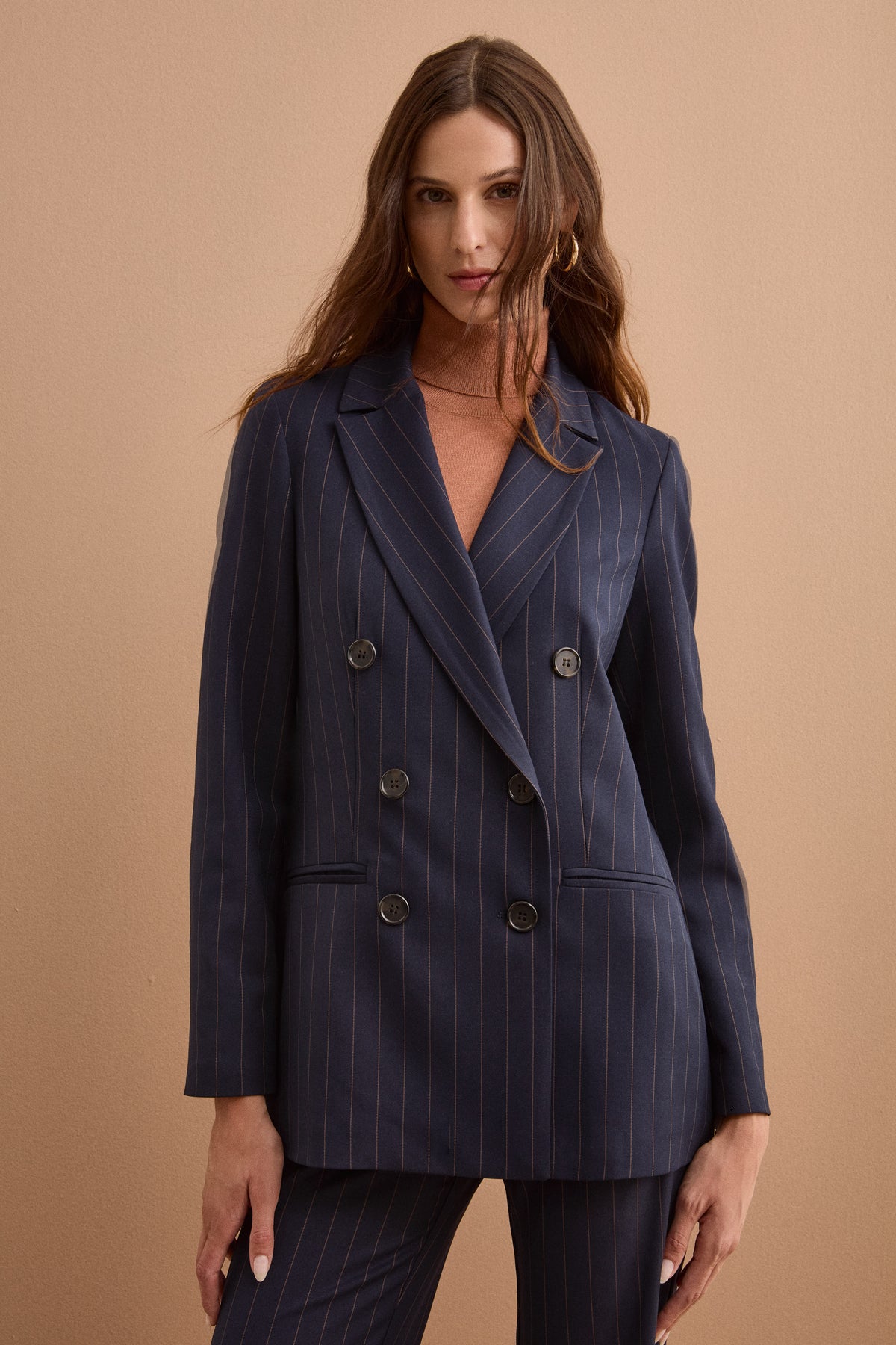 Blazer Doppiopetto Lungo in Punto Milano - BLU GESSATO