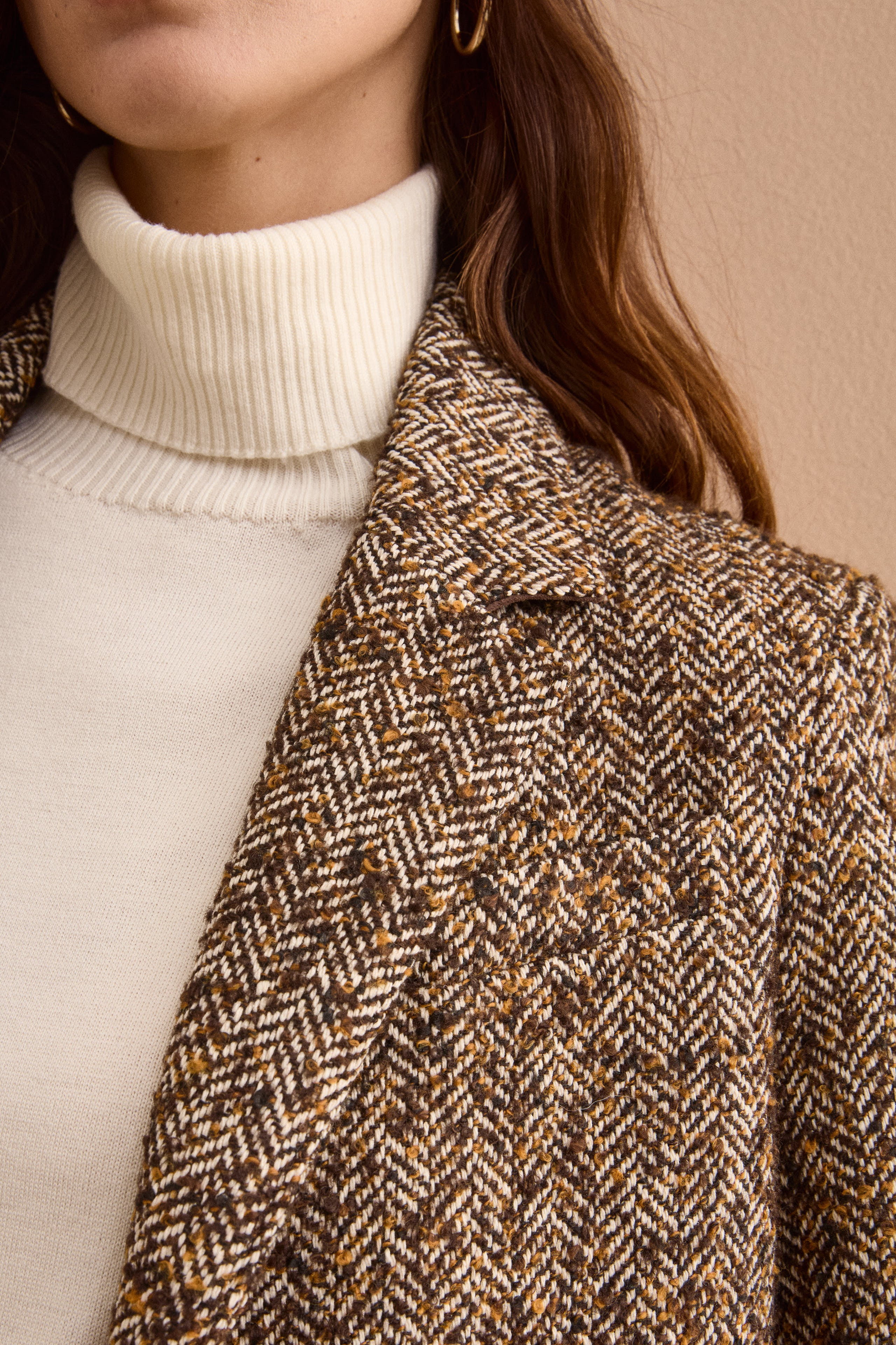 Blazer in Tweed con Toppe in Misto Lana - MARRONE SPIGATO
