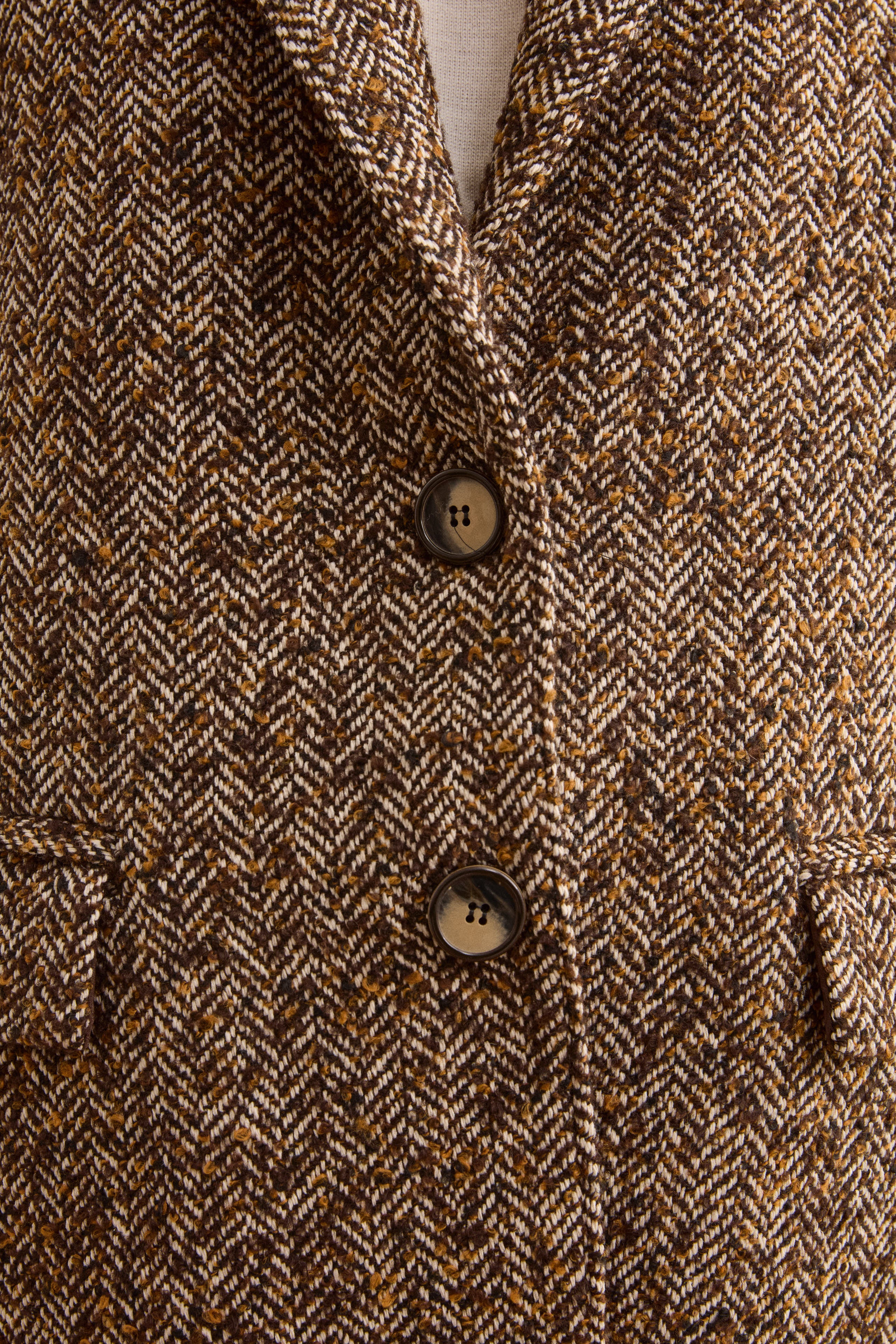 Blazer in Tweed con Toppe in Misto Lana - MARRONE SPIGATO