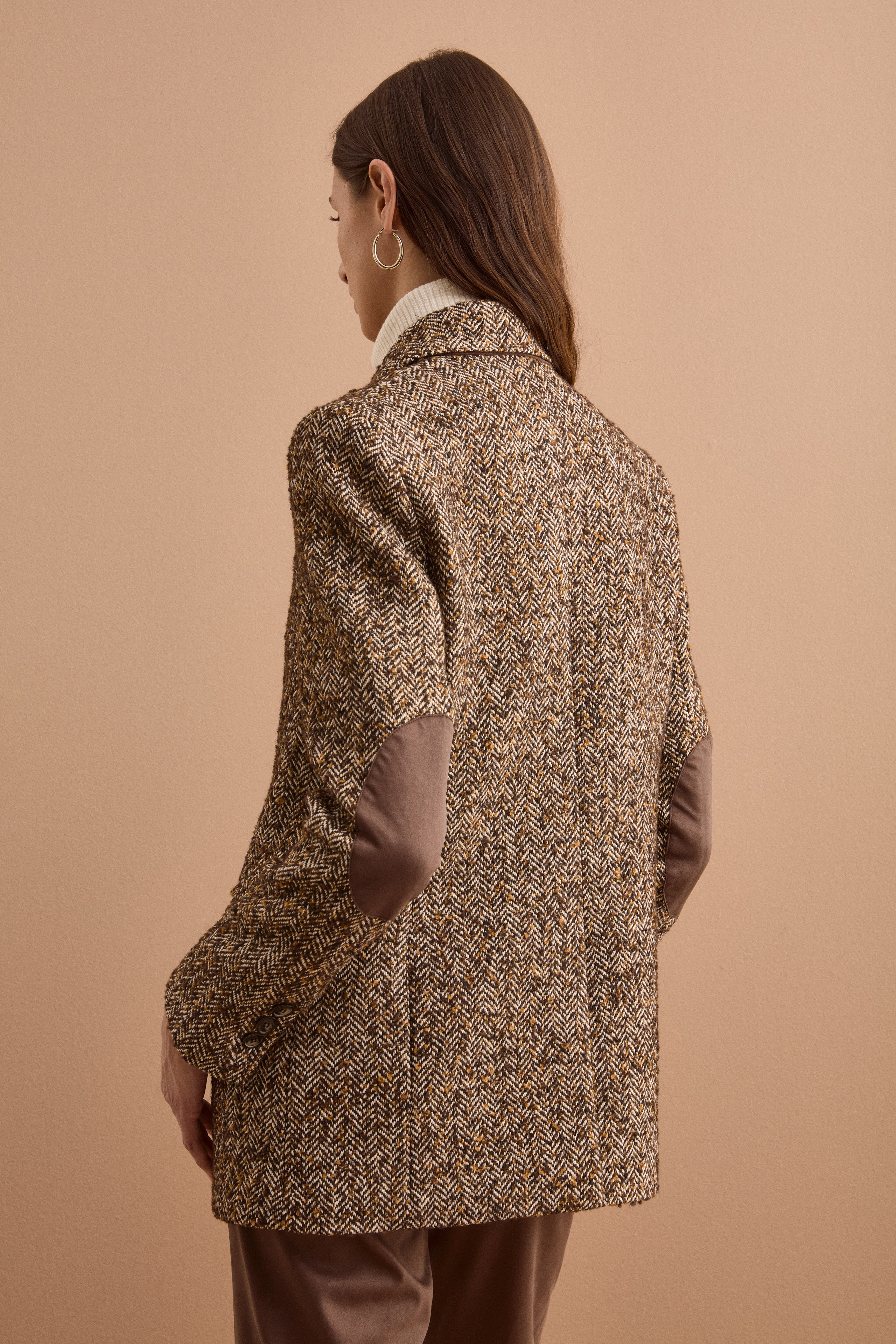 Blazer in Tweed con Toppe in Misto Lana - MARRONE SPIGATO
