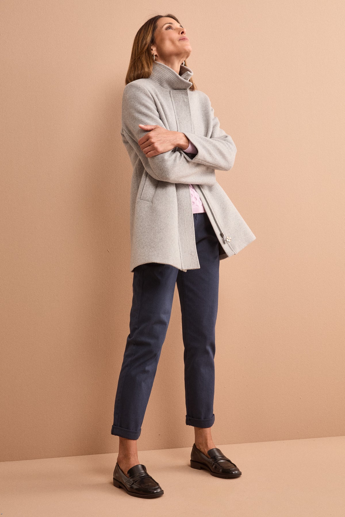 Cappotto Midi in Misto Lana con Collo Alto - GRIGIO