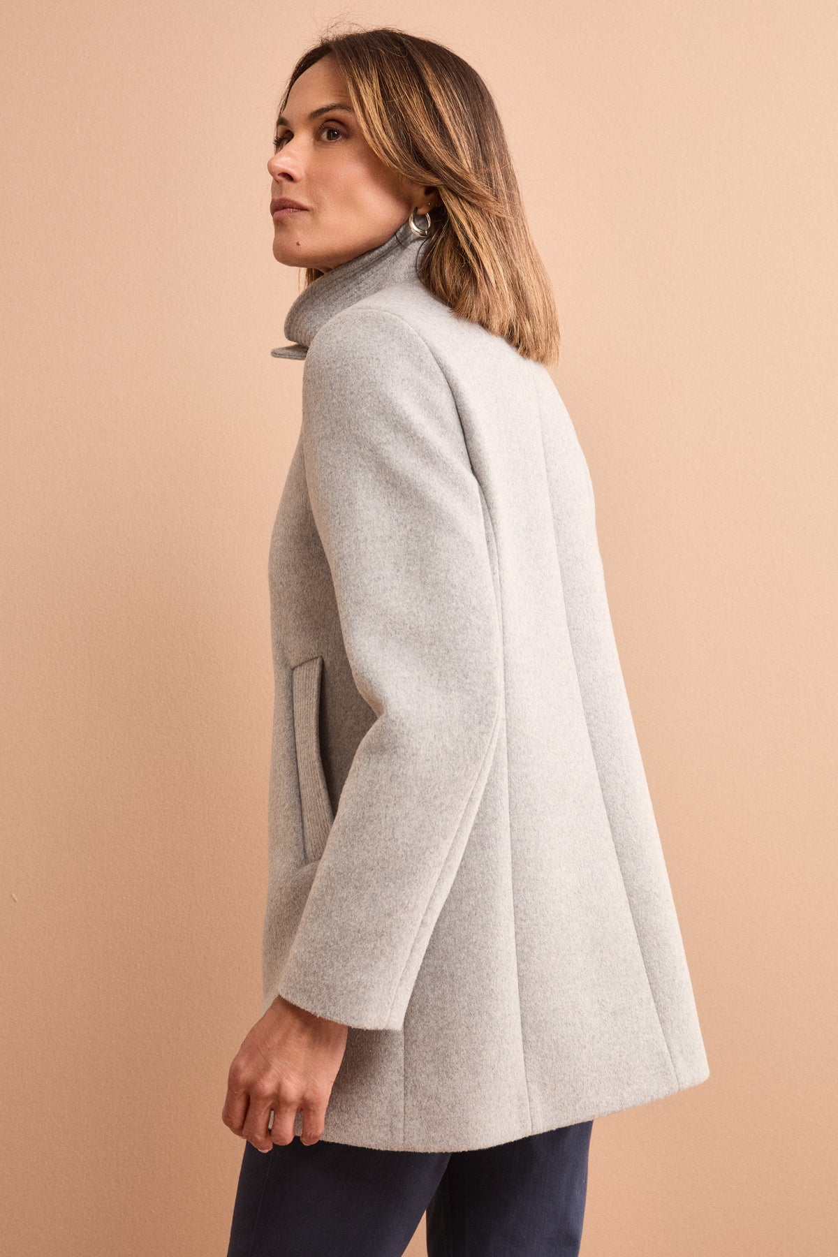 Cappotto Midi in Misto Lana con Collo Alto - GRIGIO