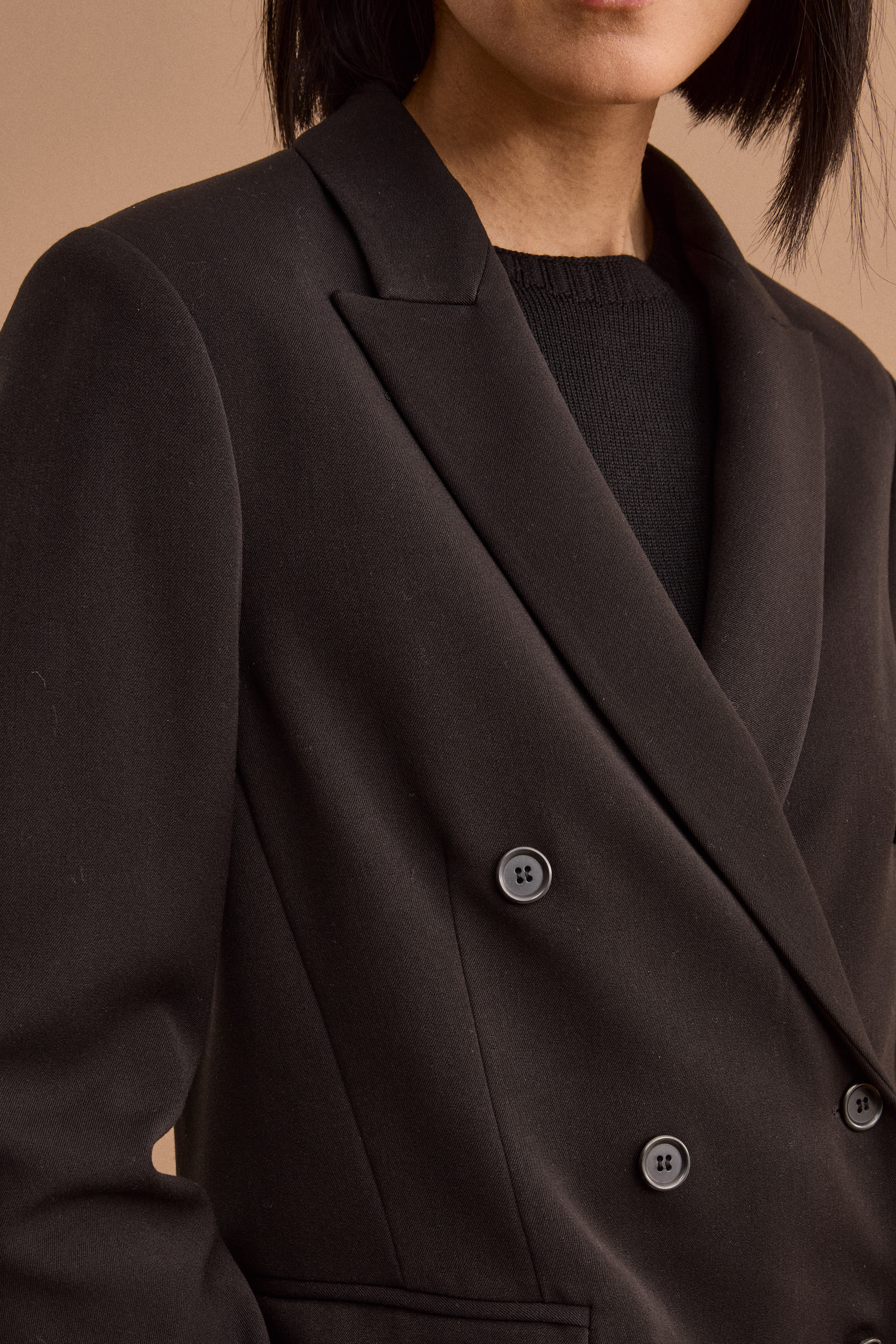 Blazer Doppiopetto Foderato Revers Punto Lancia - NERO