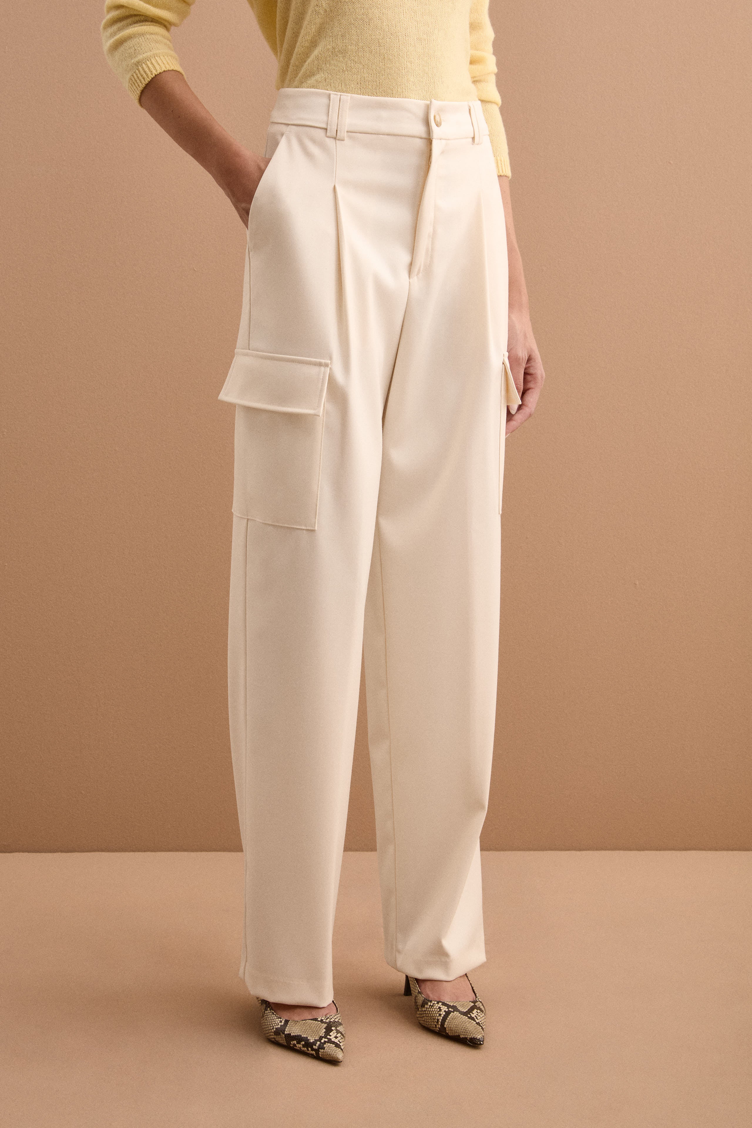 Pantalone Cargo a Gamba Larga con Pinces - PANNA