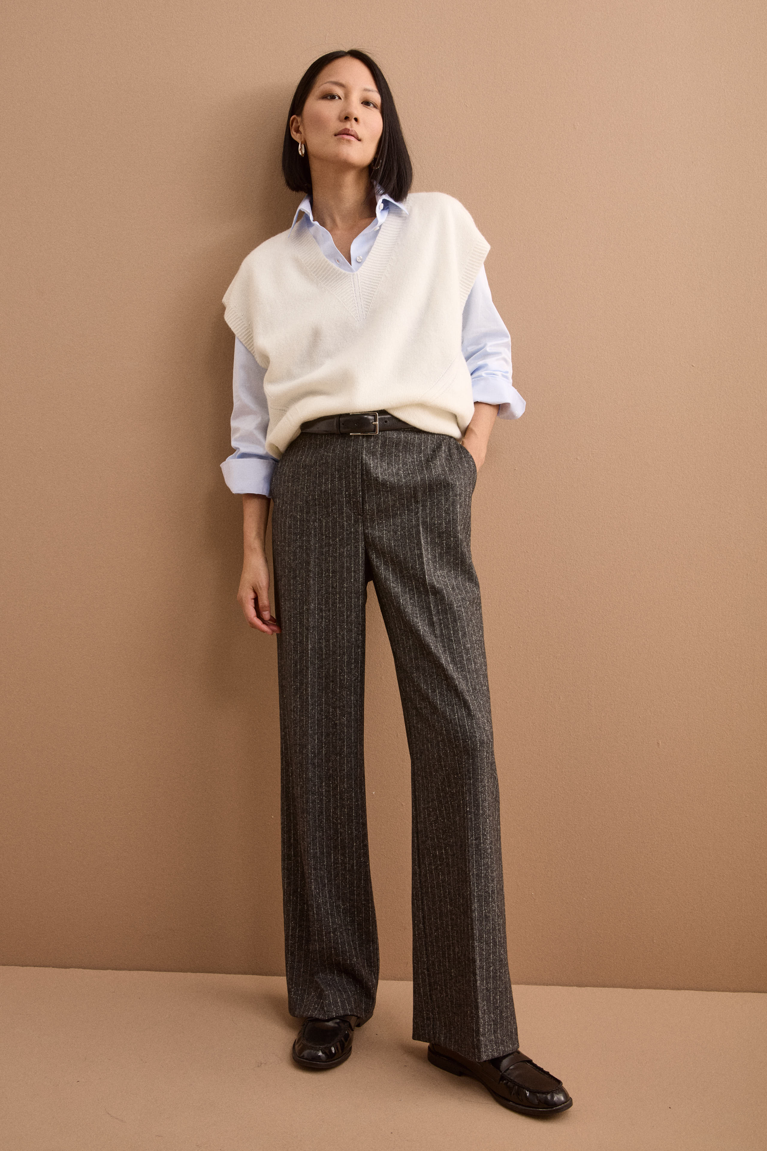 Pantaloni a Palazzo in Misto Lana - NERO GESSATO