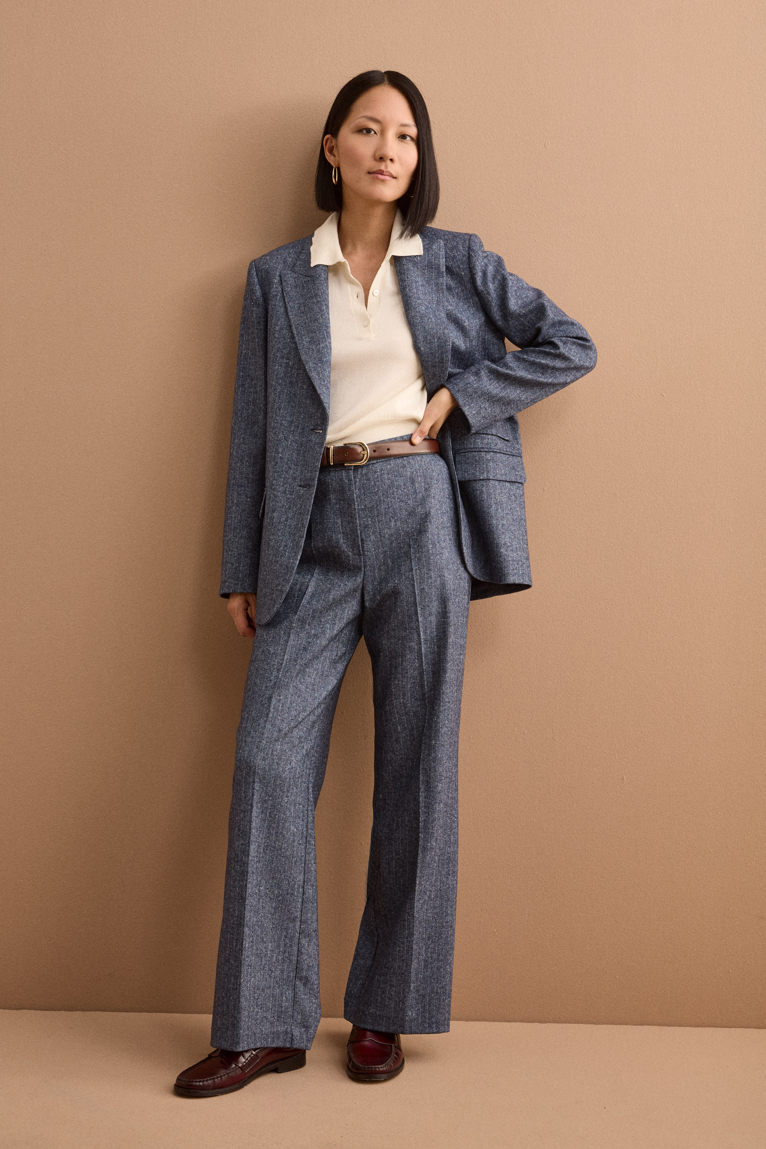 Pantaloni a Palazzo in Misto Lana - BLU GESSATO