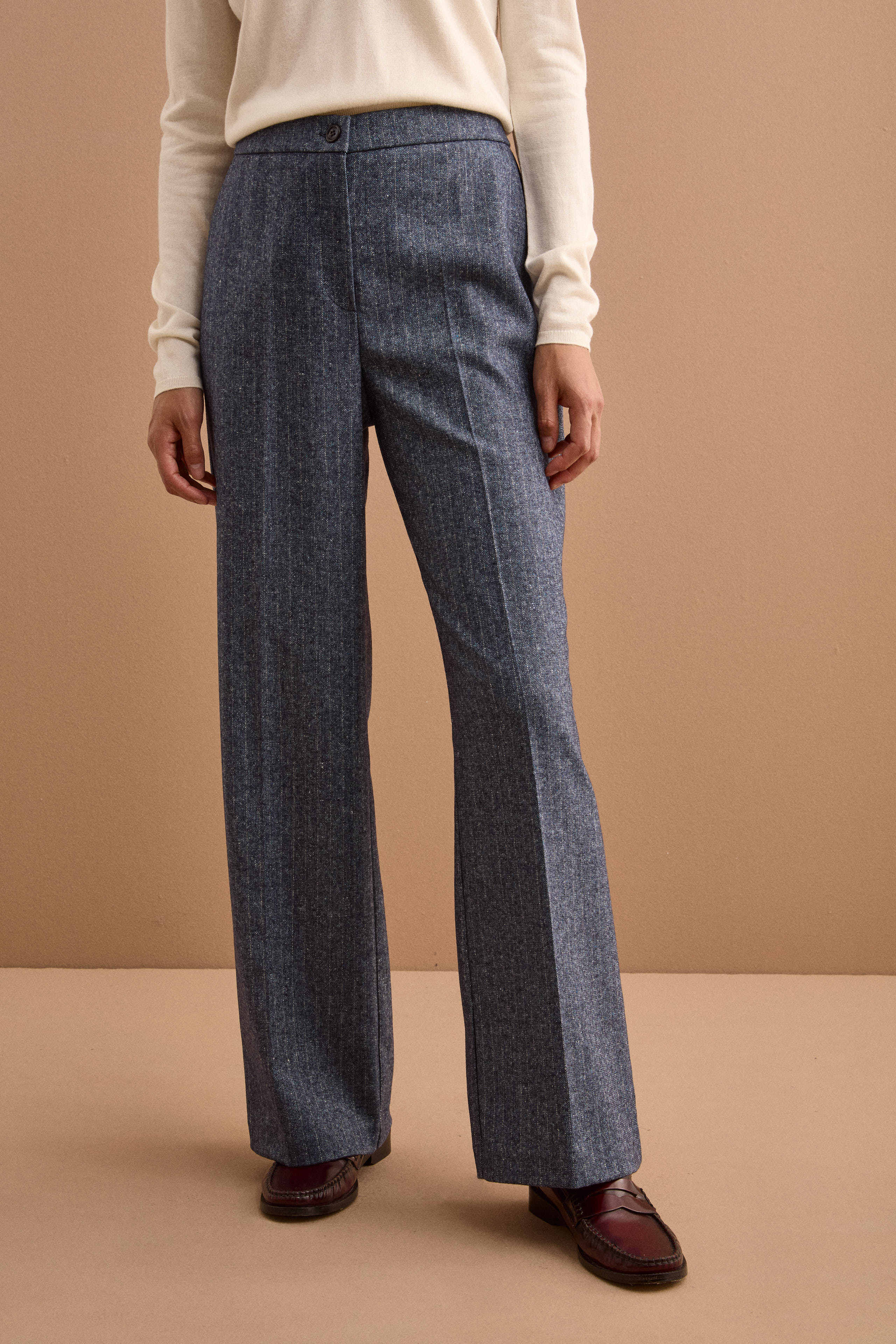Pantaloni a Palazzo in Misto Lana - BLU GESSATO
