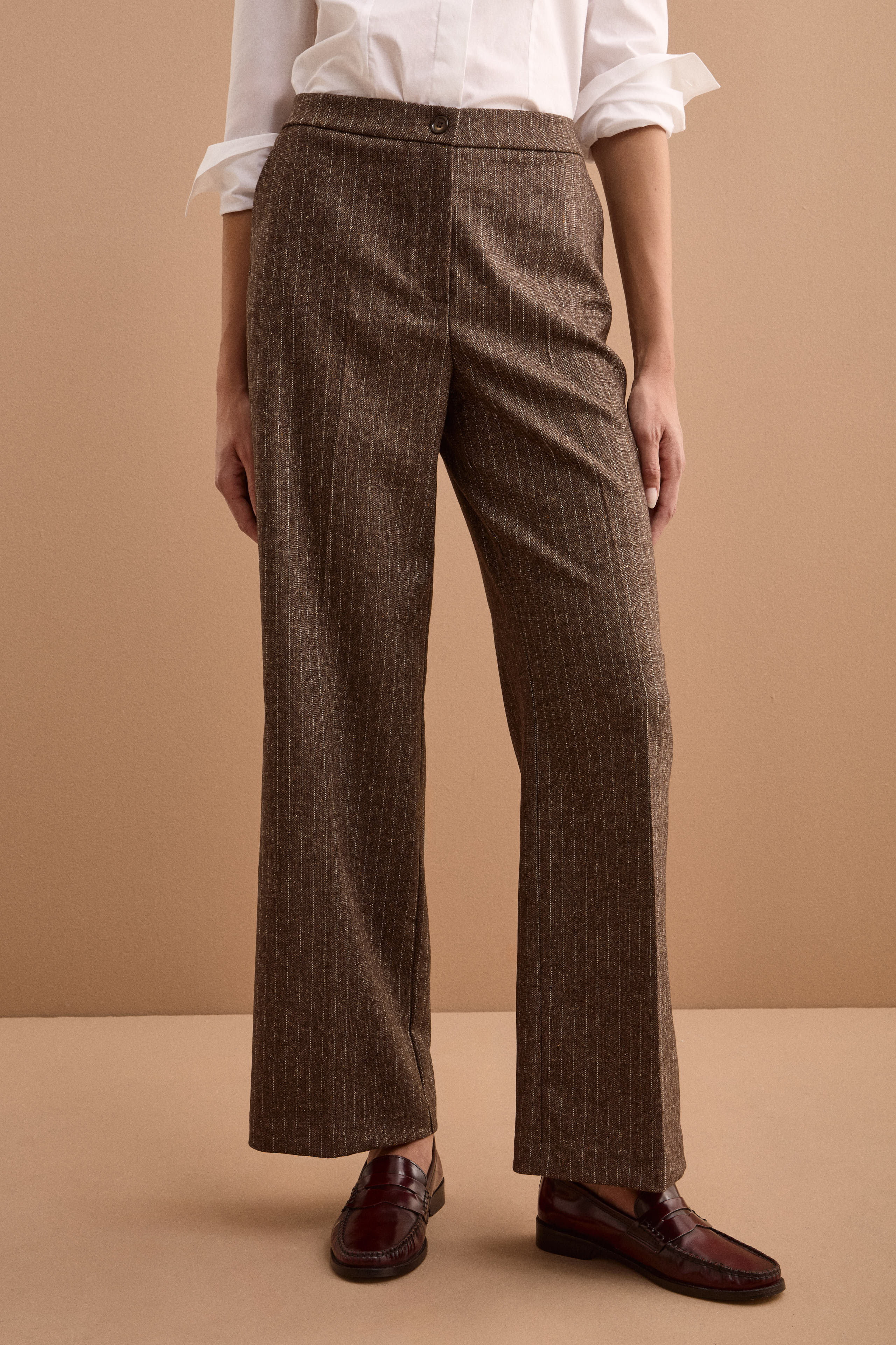 Pantaloni a Palazzo in Misto Lana - MARRONE GESSATO
