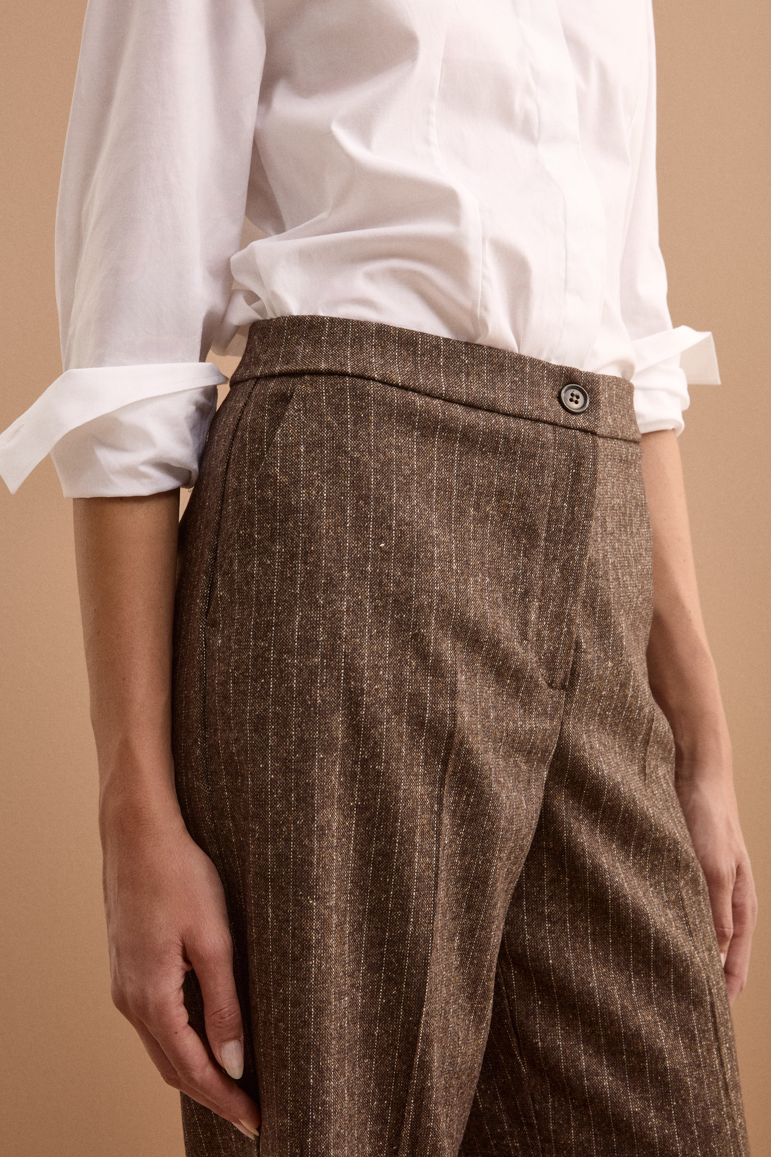 Pantaloni a Palazzo in Misto Lana - MARRONE GESSATO