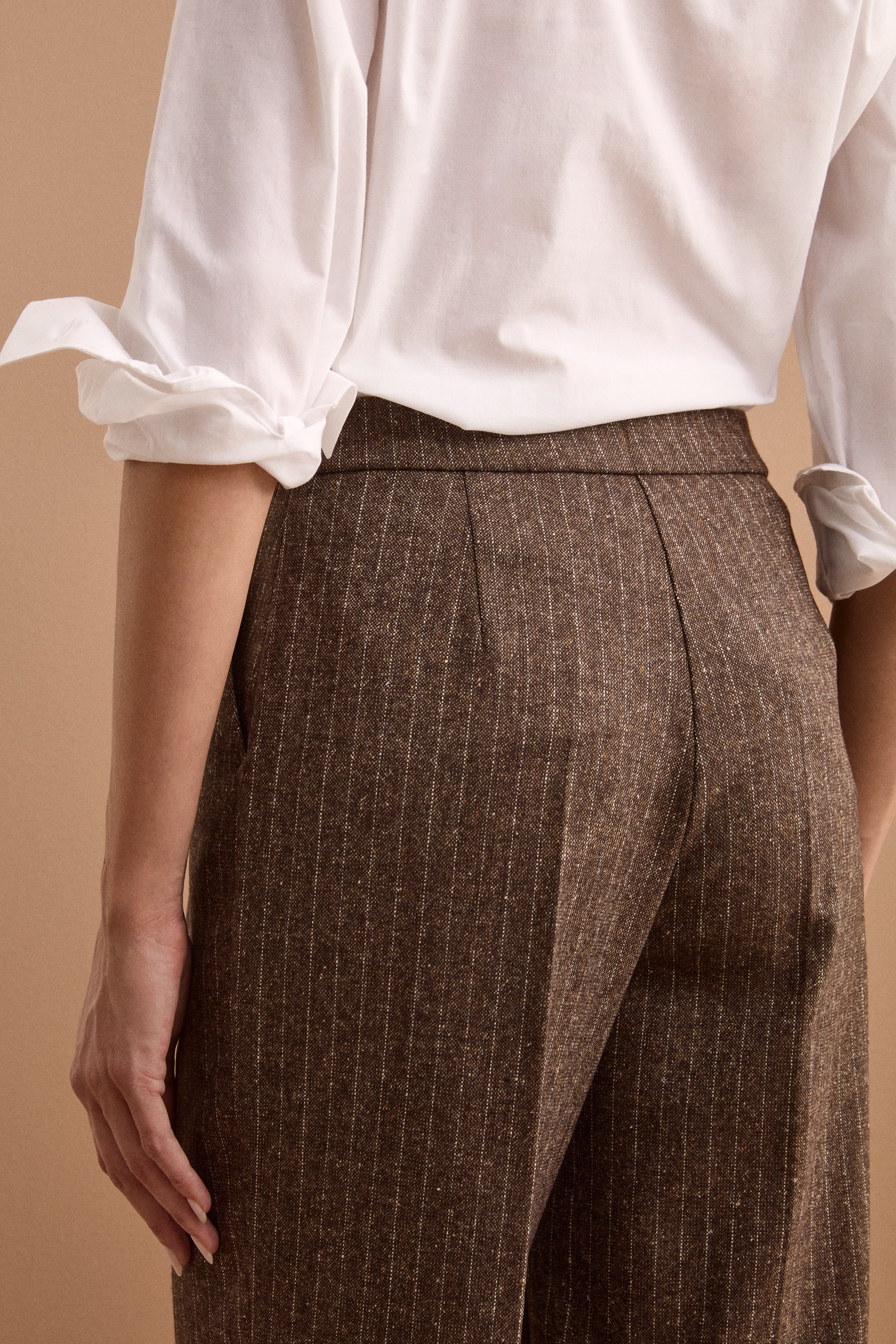 Pantaloni a Palazzo in Misto Lana - MARRONE GESSATO