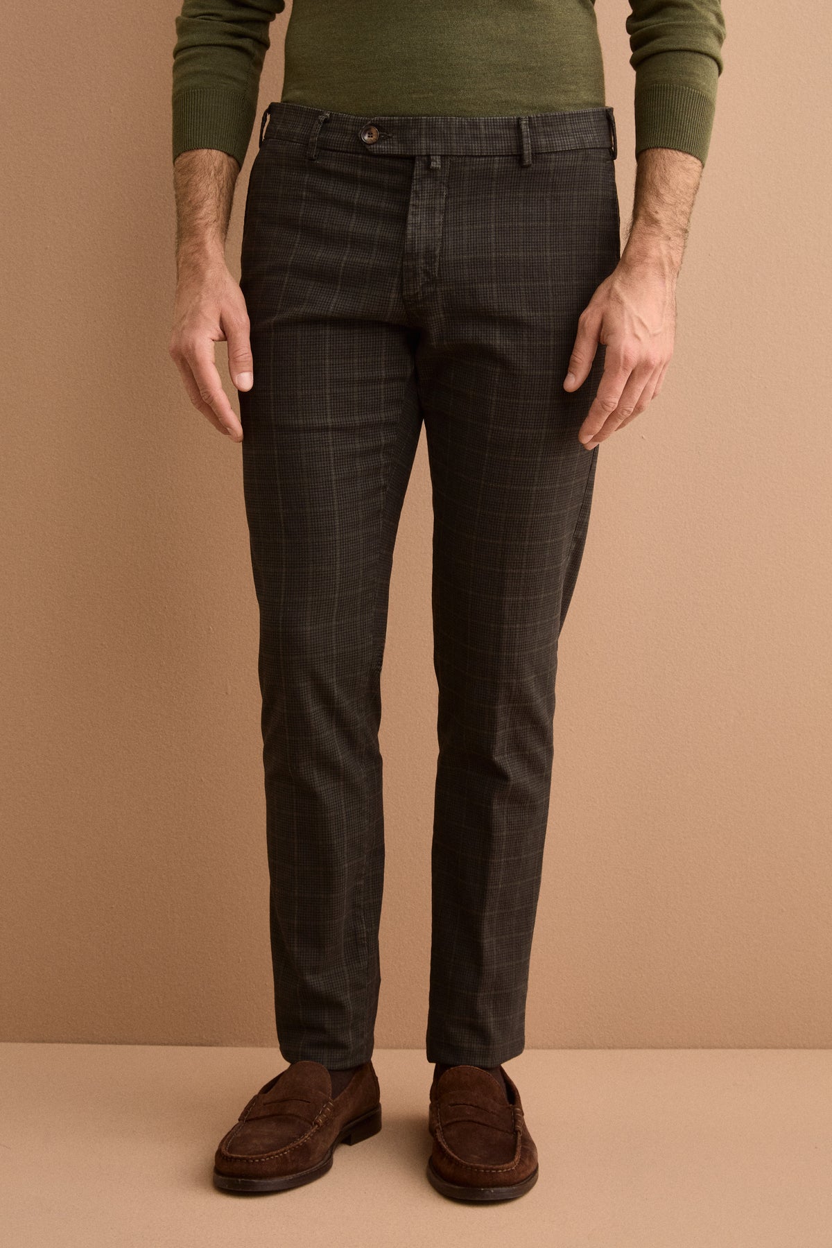 Pantalone Slim Fit Check in Misto Cotone - P/P VERDE