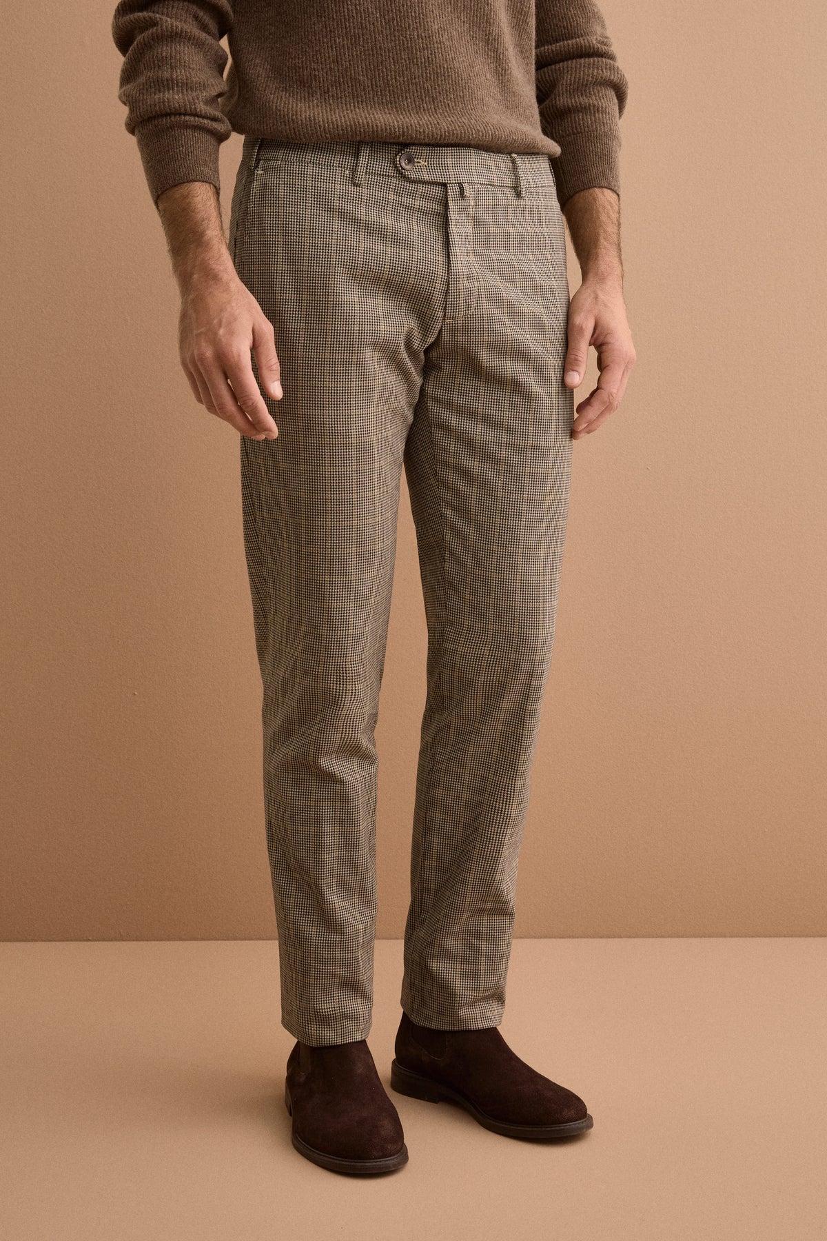 Pantalone Slim Fit Check in Misto Cotone - P/POULE BEIGE