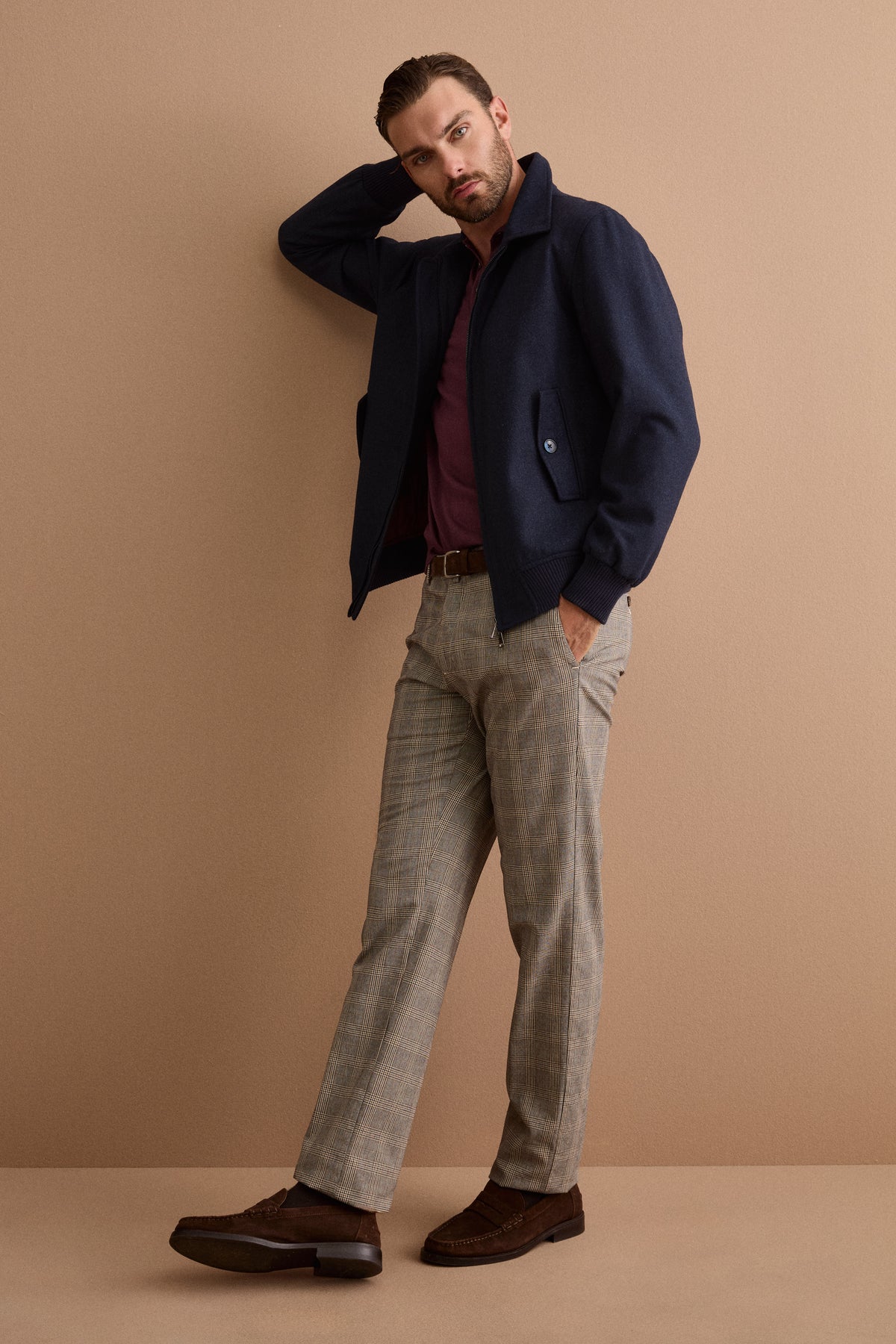 Pantalone Chino Check in Misto Cotone - NATURALE QUADRI