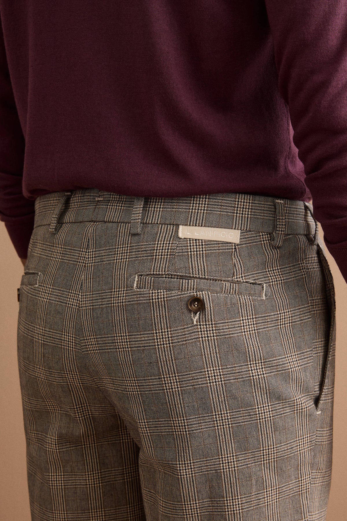 Pantalone Chino Check in Misto Cotone - NATURALE QUADRI