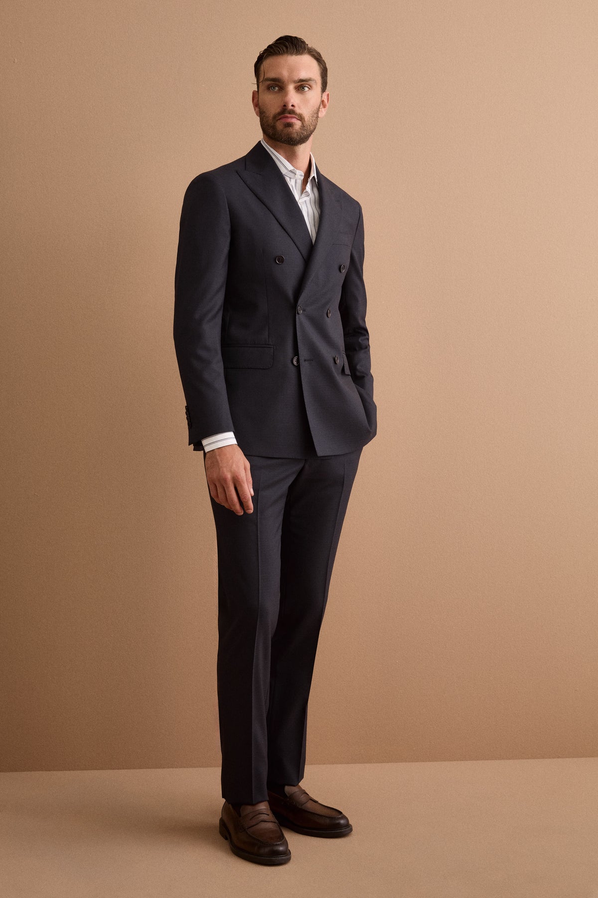 Abito Doppiopetto Slim Fit in Lana Vergine Nobility Super 150’s - FANT. BLU