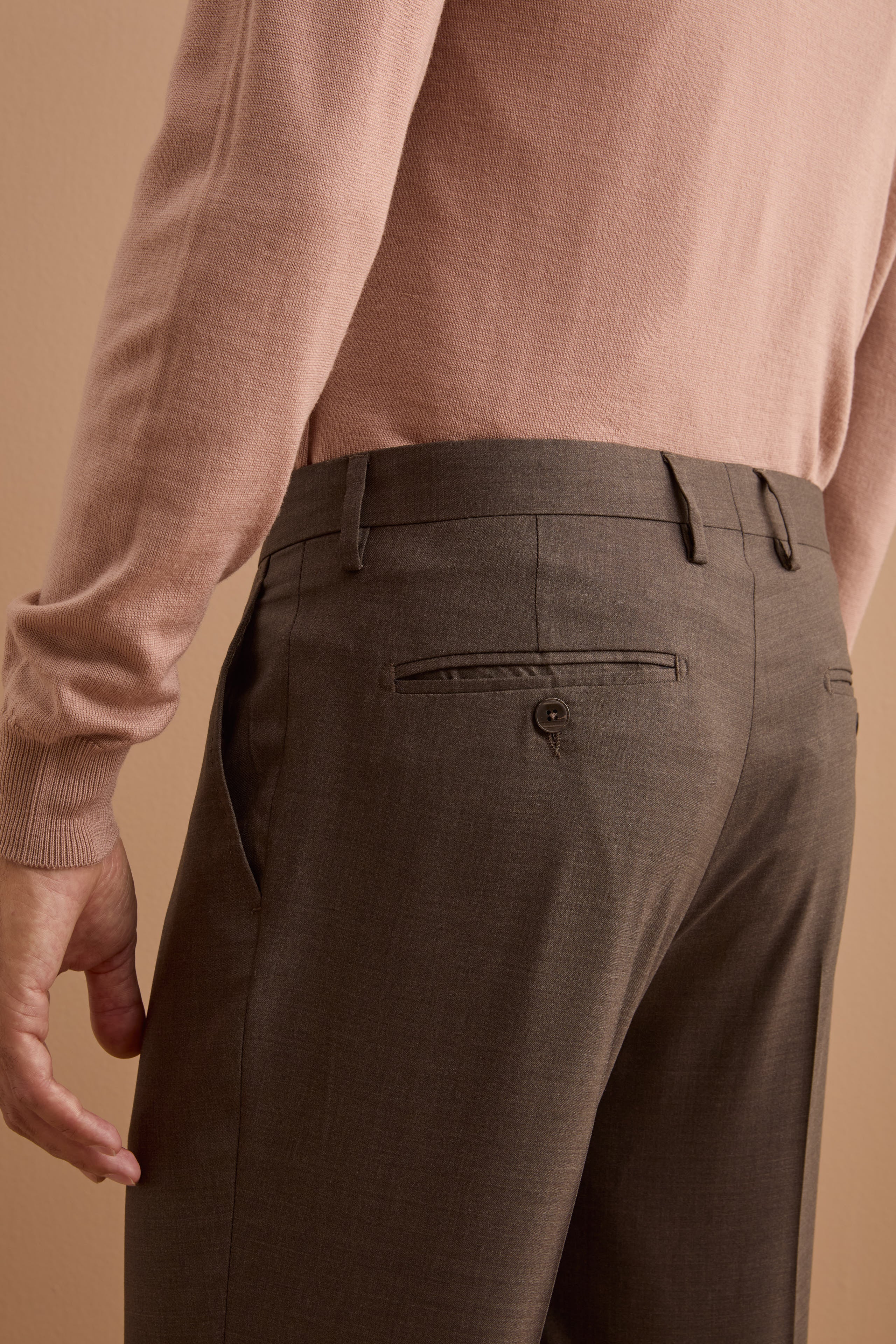 Abito Monopetto Slim Fit in Pura Lana con Pinces - MARRONE
