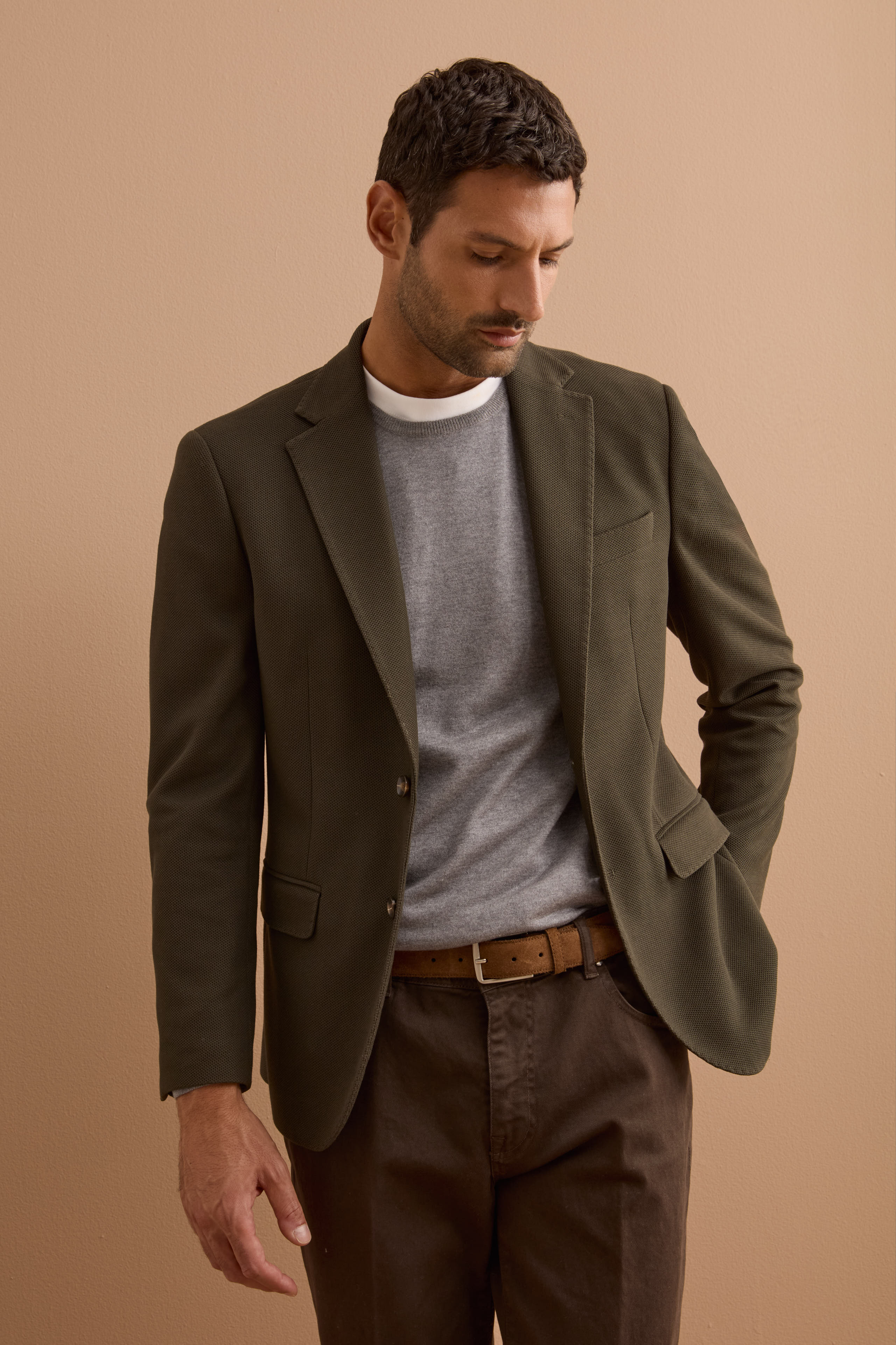 Giacca Slim Fit Monopetto con Revers Classico - VERDE