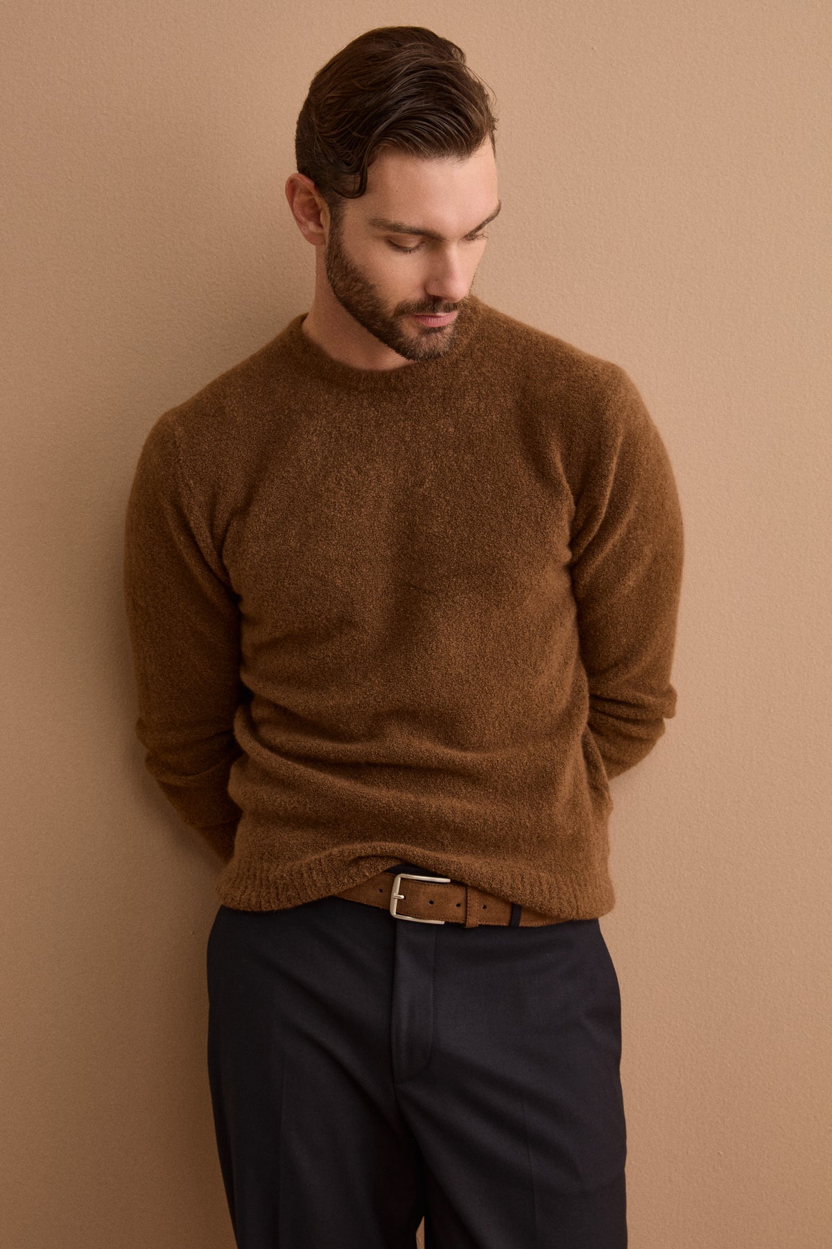Maglia Girocollo in Misto Lana e Cashmere - MARRONE