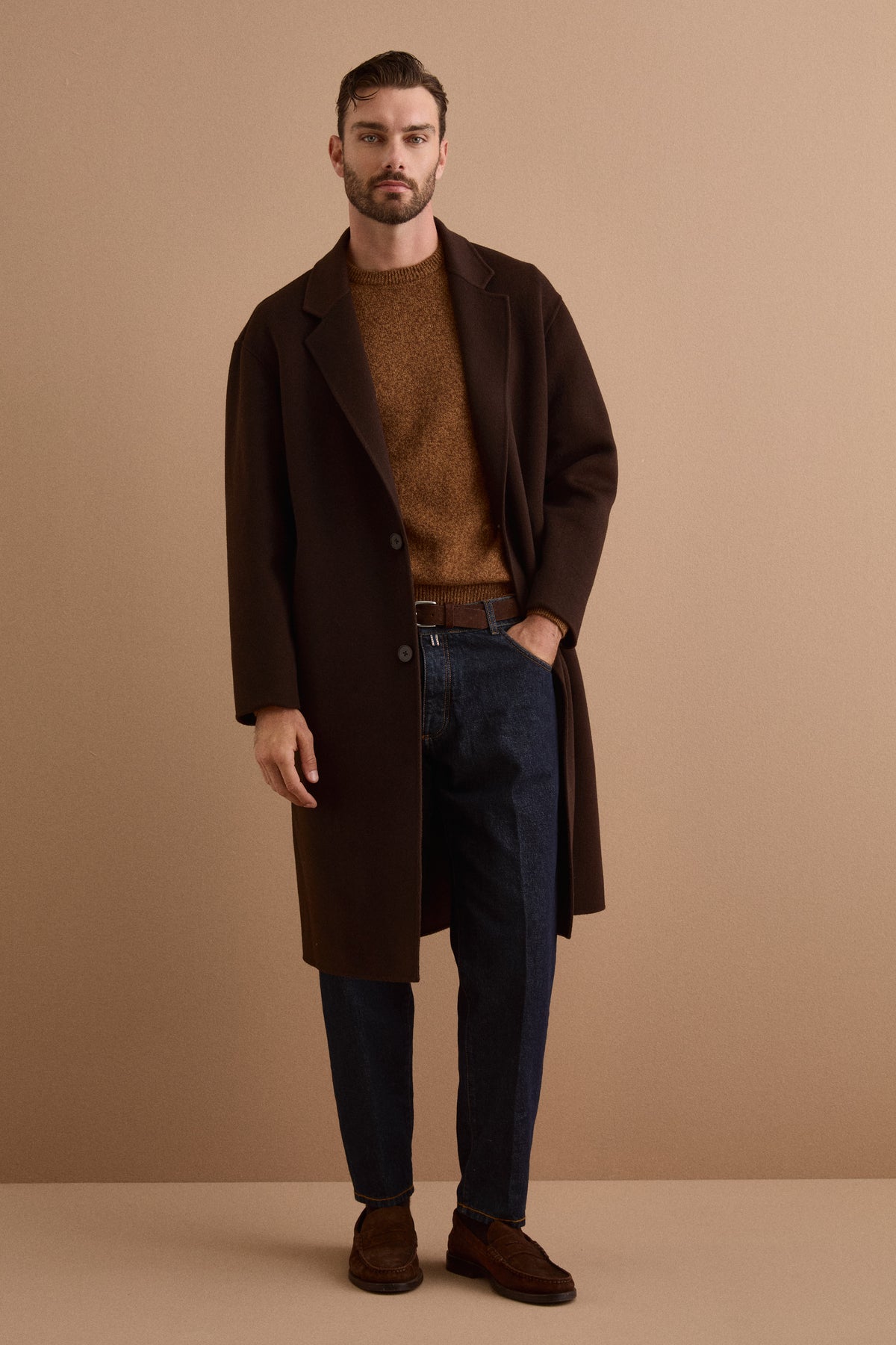 Cappotto Over Monopetto in Lana - MARRONE