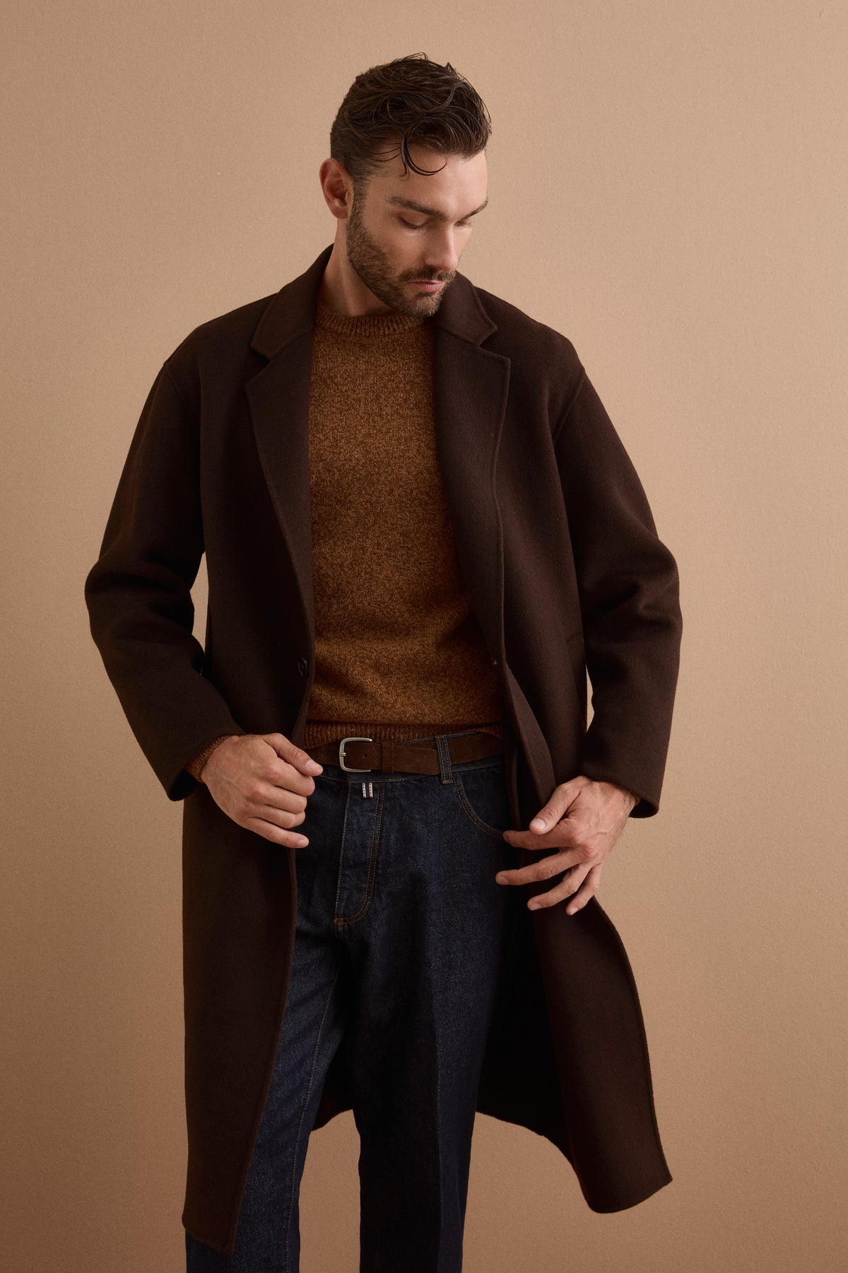 Cappotto Over Monopetto in Lana - MARRONE