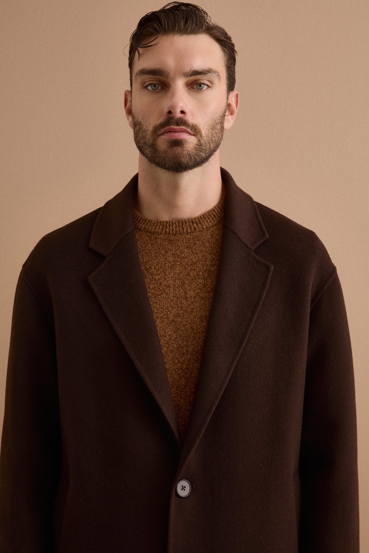 Cappotto Over Monopetto in Lana - MARRONE