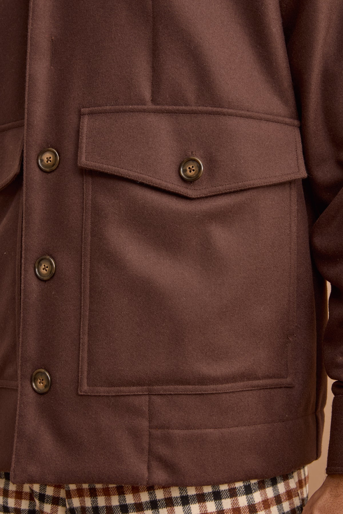 Giubbotto Overshirt in Misto Lana con Tasche - CIOCCOLATO