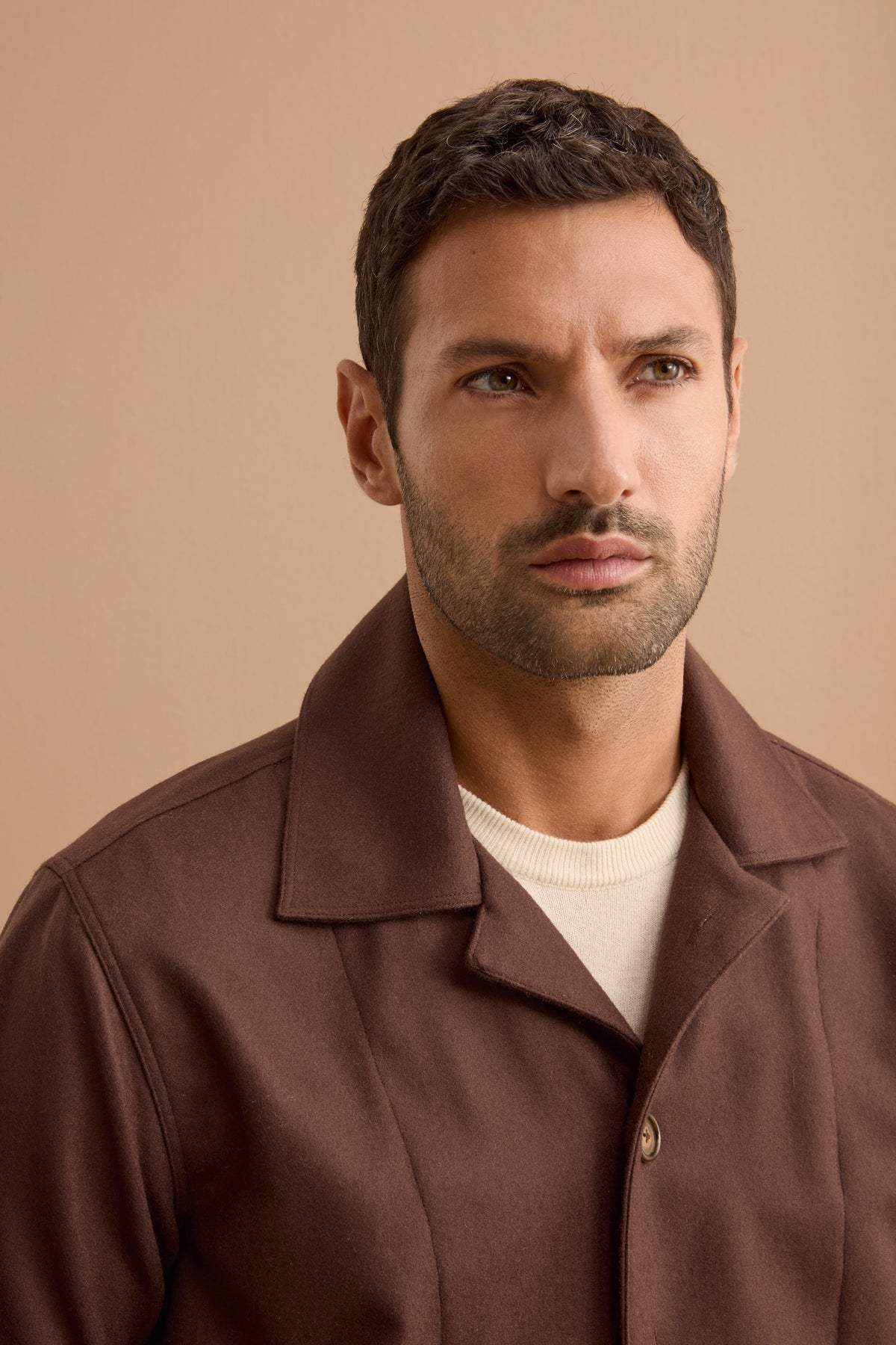 Giubbotto Overshirt in Misto Lana con Tasche - CIOCCOLATO