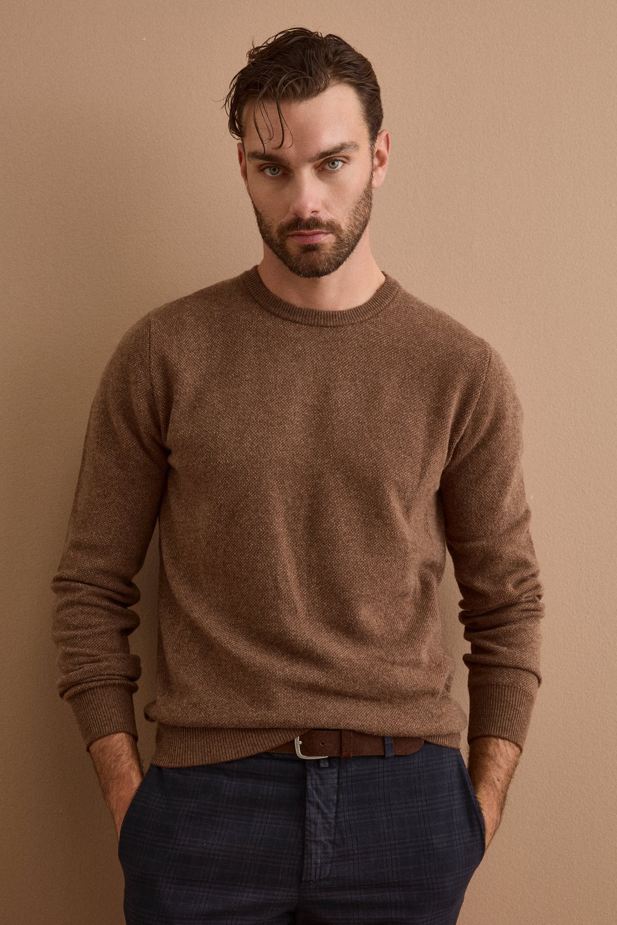 Maglia Girocollo Mouliné in Lana Merino - BRUCIATO