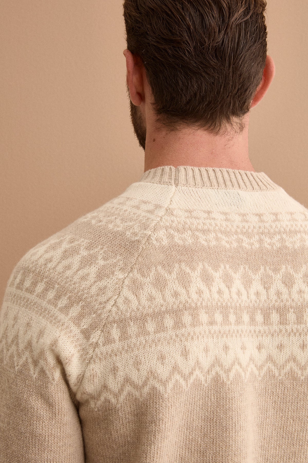 Maglia Norvegese in Misto Lana con Collo e Finiture a Costine - NATURALE/LATTE