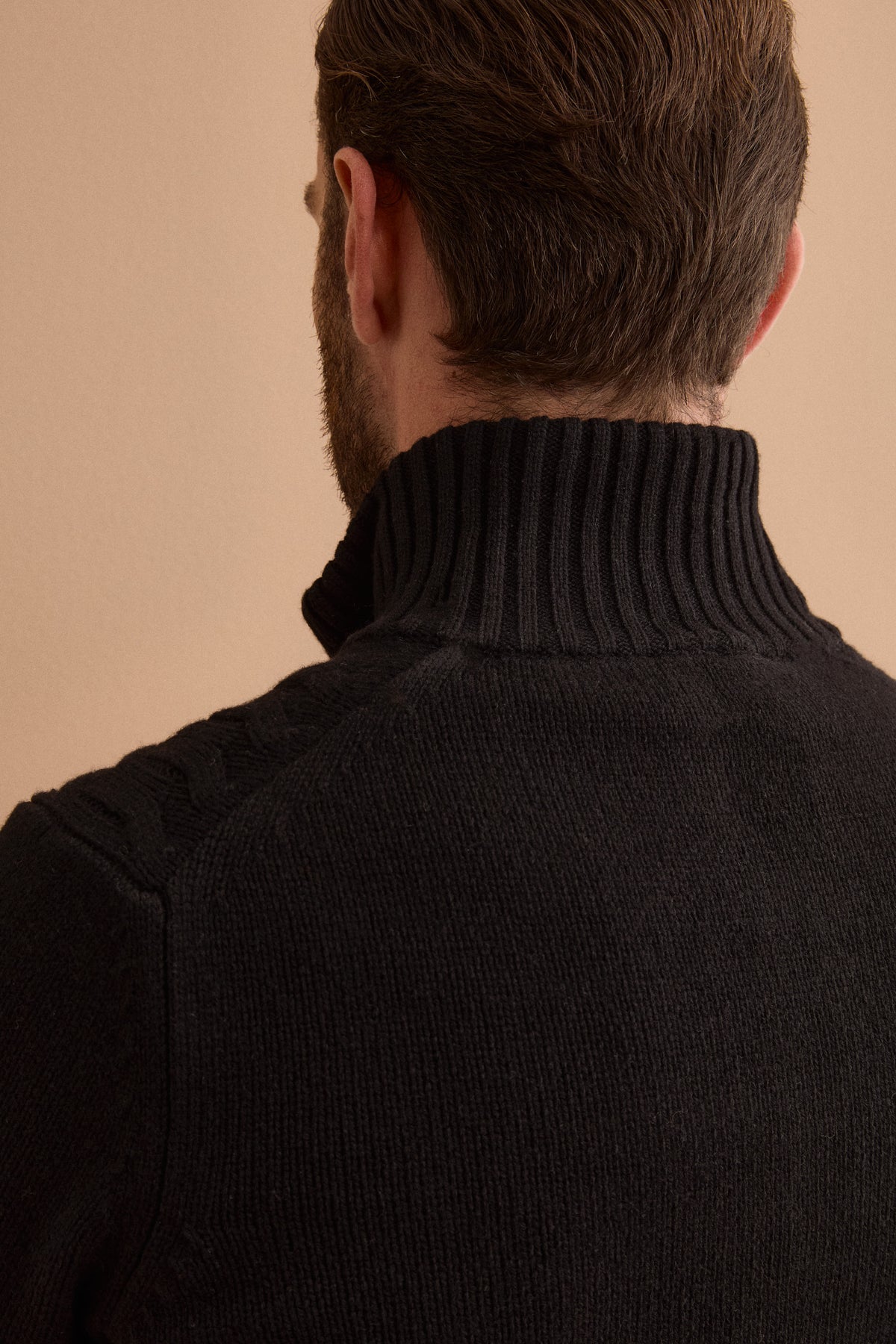 Lupetto a Treccia con Zip in Lana e Cashmere - NERO