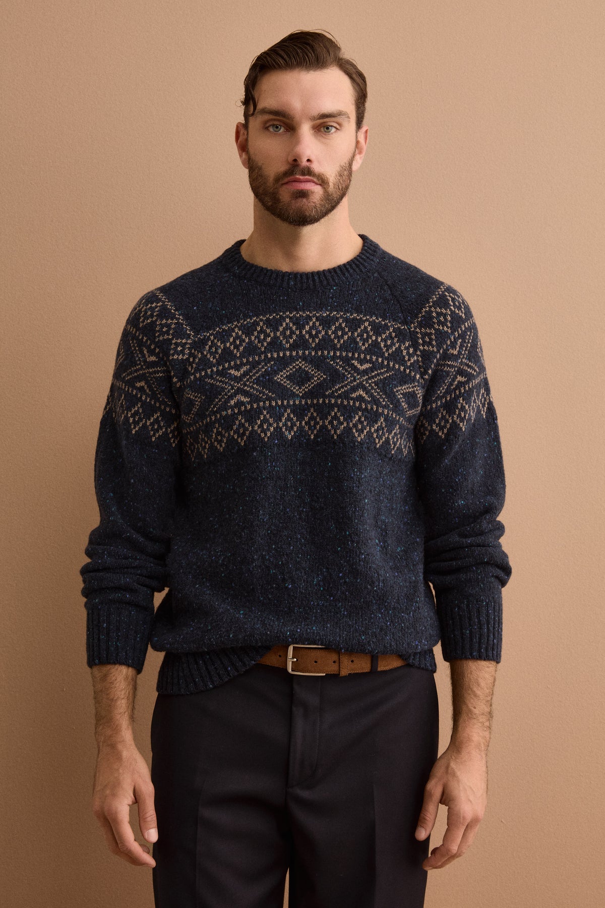 Maglia Girocollo Jacquard in Lana Merino - BLU