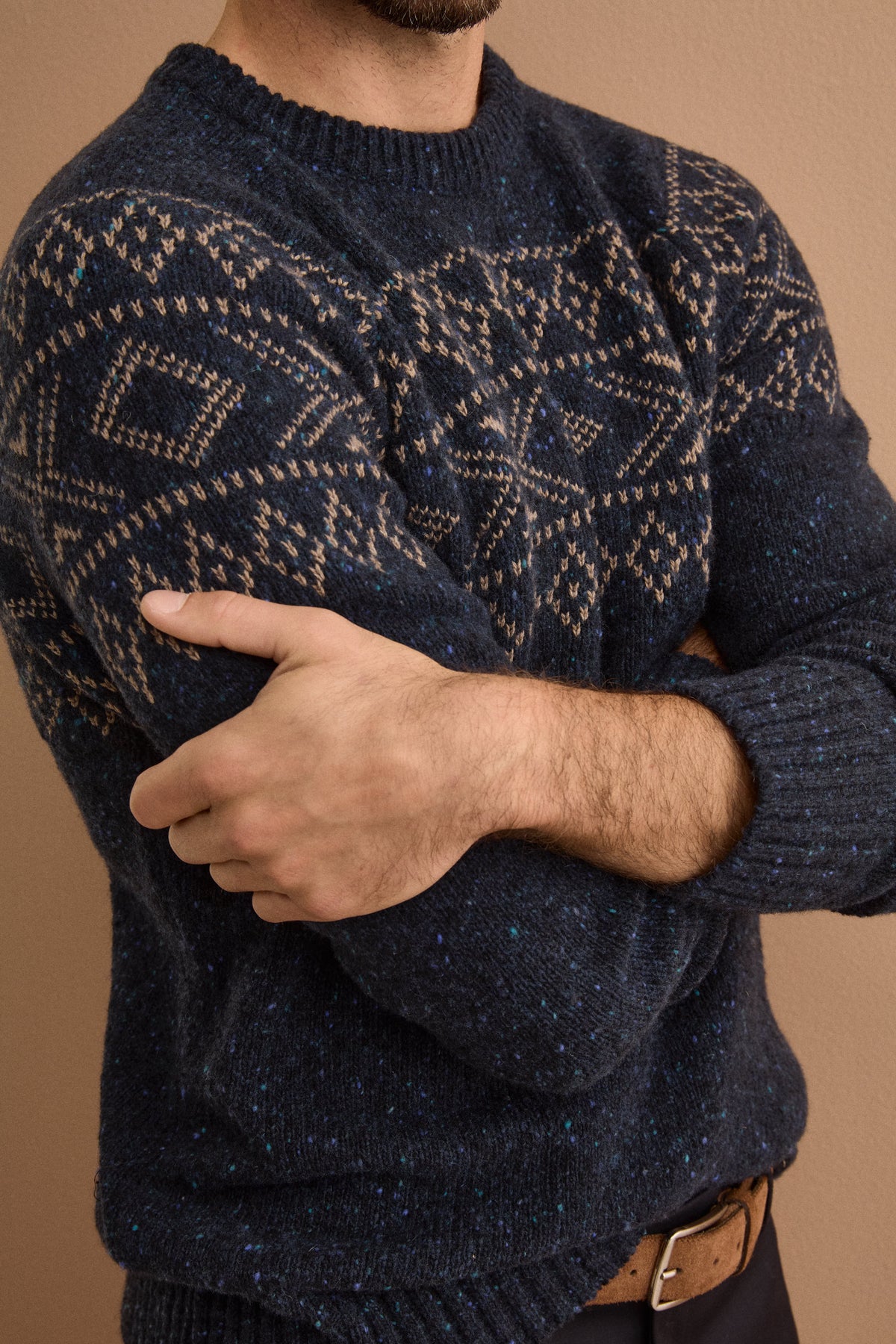 Maglia Girocollo Jacquard in Lana Merino - BLU