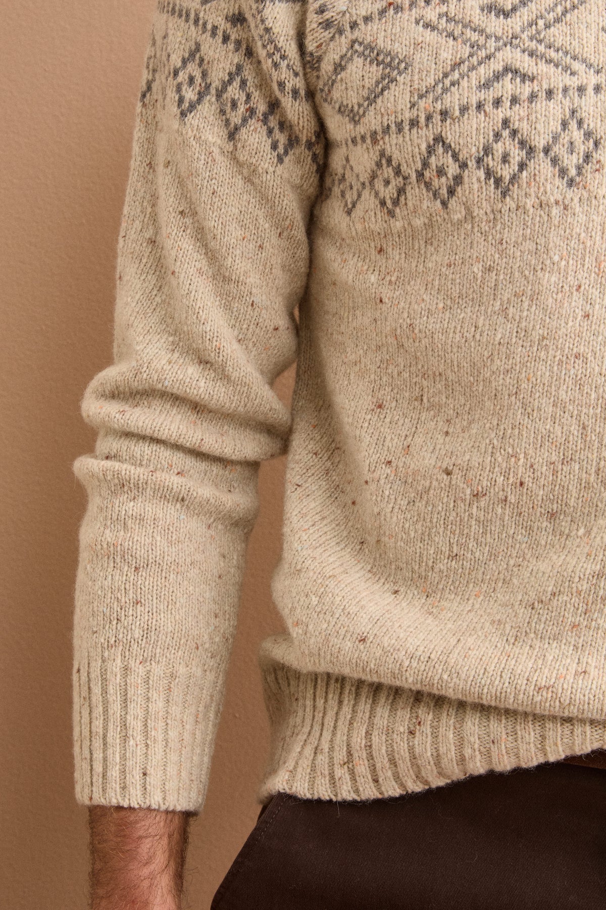 Maglia Girocollo Jacquard in Lana Merino - BEIGE